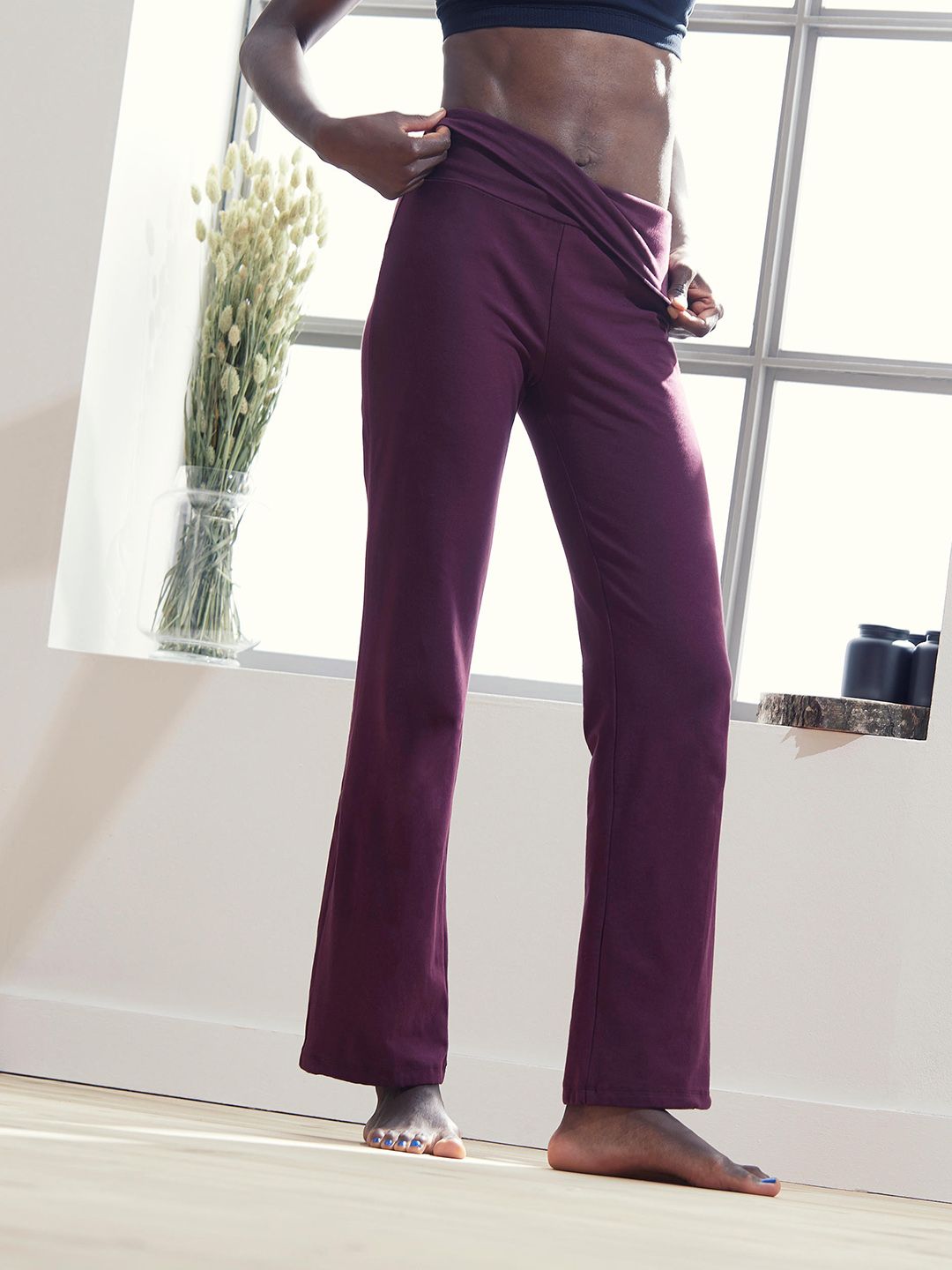 Domyos By Decathlon Women Burgundy Organic Cotton Yoga Pants Price in India