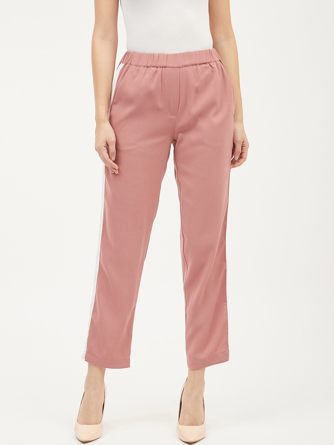 Harpa Women Pink Smart Solid Regular Trousers Price in India