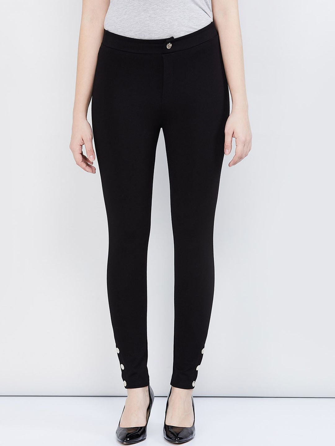 max Women Black Slim Fit Solid Formal Trousers