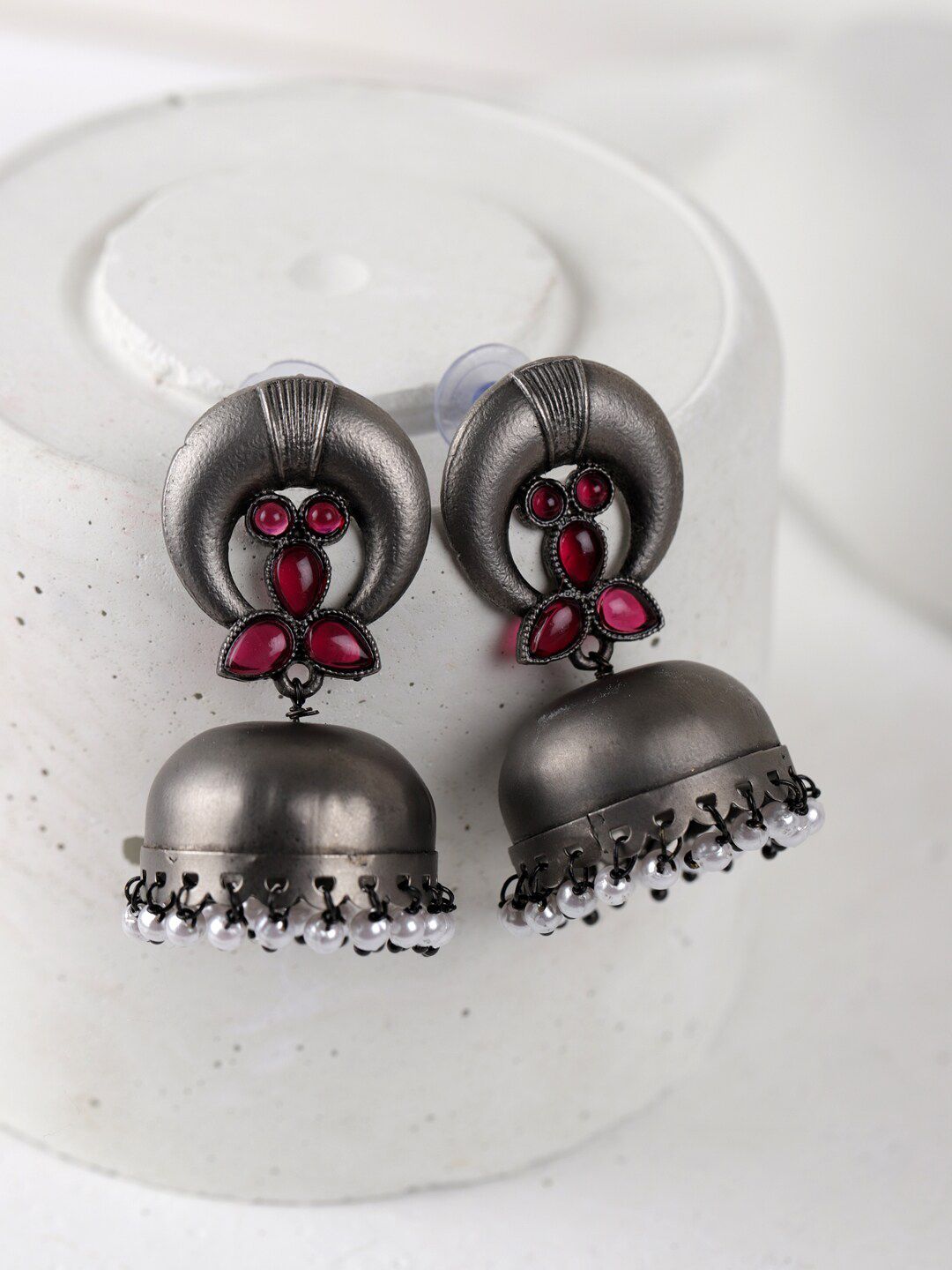 Fabstreet Silver Plated Handcrafted Dome Shaped Jhumkas Price in India