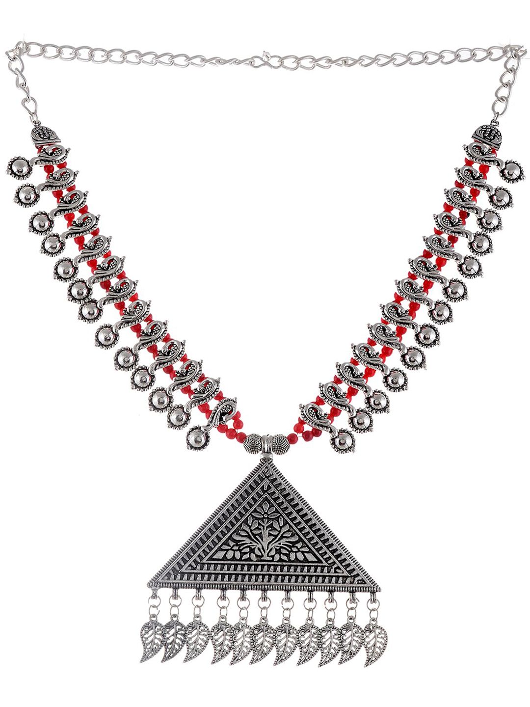 Silvermerc Designs Silver-Plated & Red Statement Handcrafted Oxidised Necklace Price in India