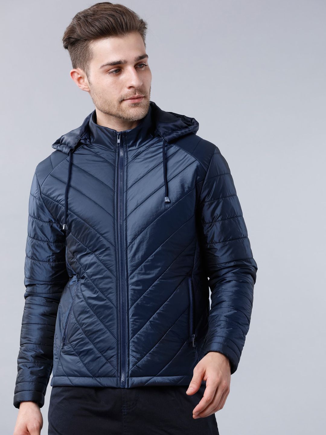 LOCOMOTIVE Men Navy Blue Colourblocked Puffer Jacket