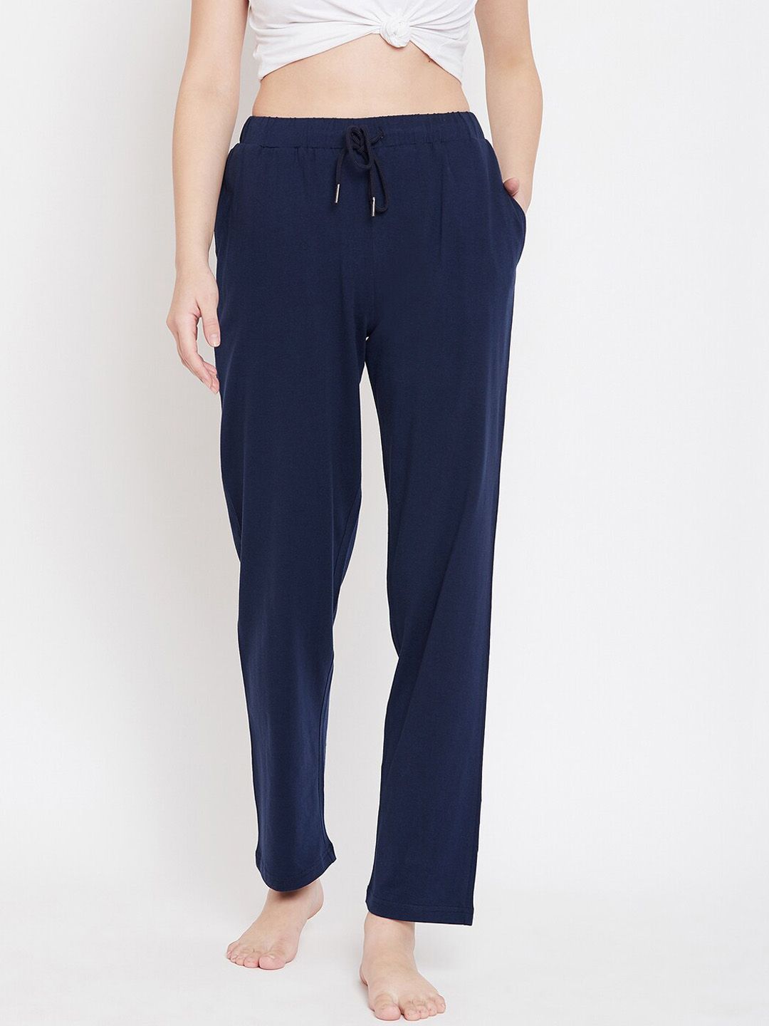 Hypernation Women Navy Blue Solid Lounge Pants Price in India