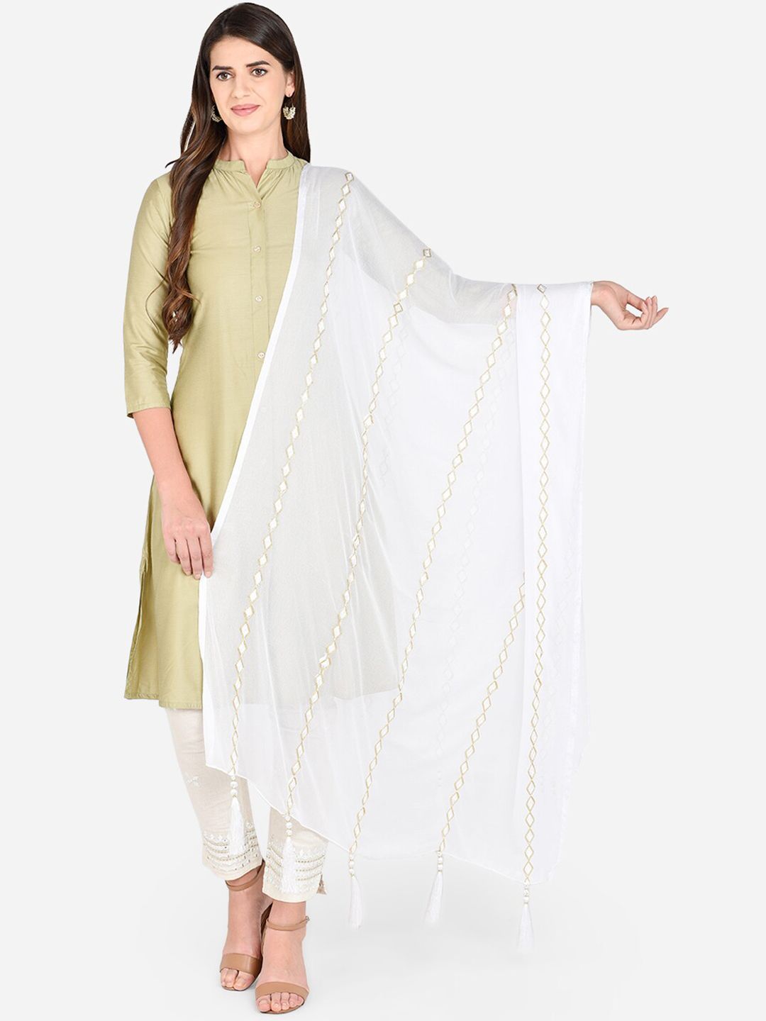 Dupatta Bazaar White Embroidered Dupatta Price in India