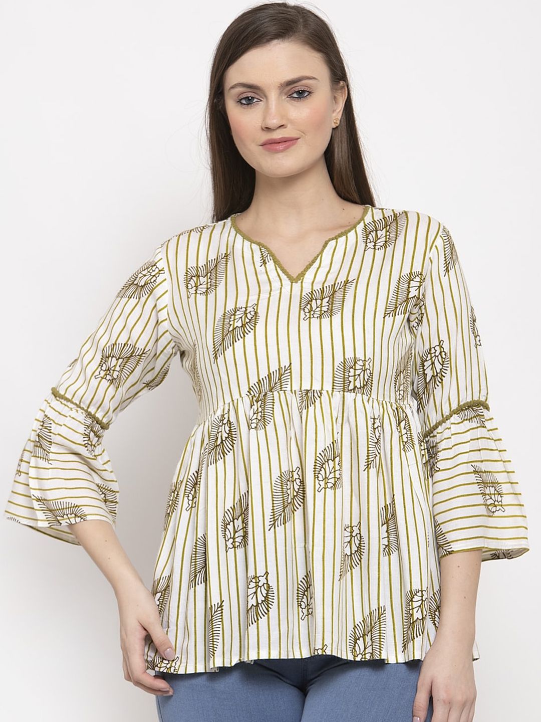 Indibelle Women Off-White Striped Empire Top