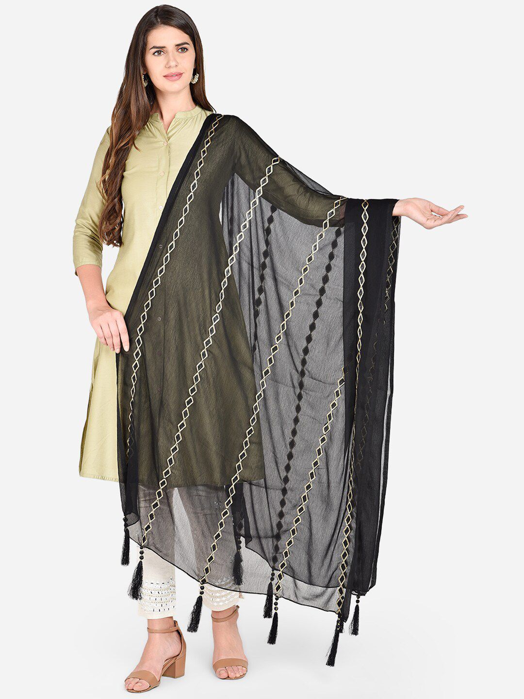 Dupatta Bazaar Black Embroidered Dupatta Price in India