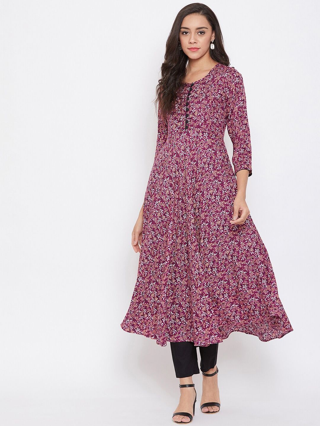 Tissu Women Maroon Floral Printed Anarkali Kurta Price in India