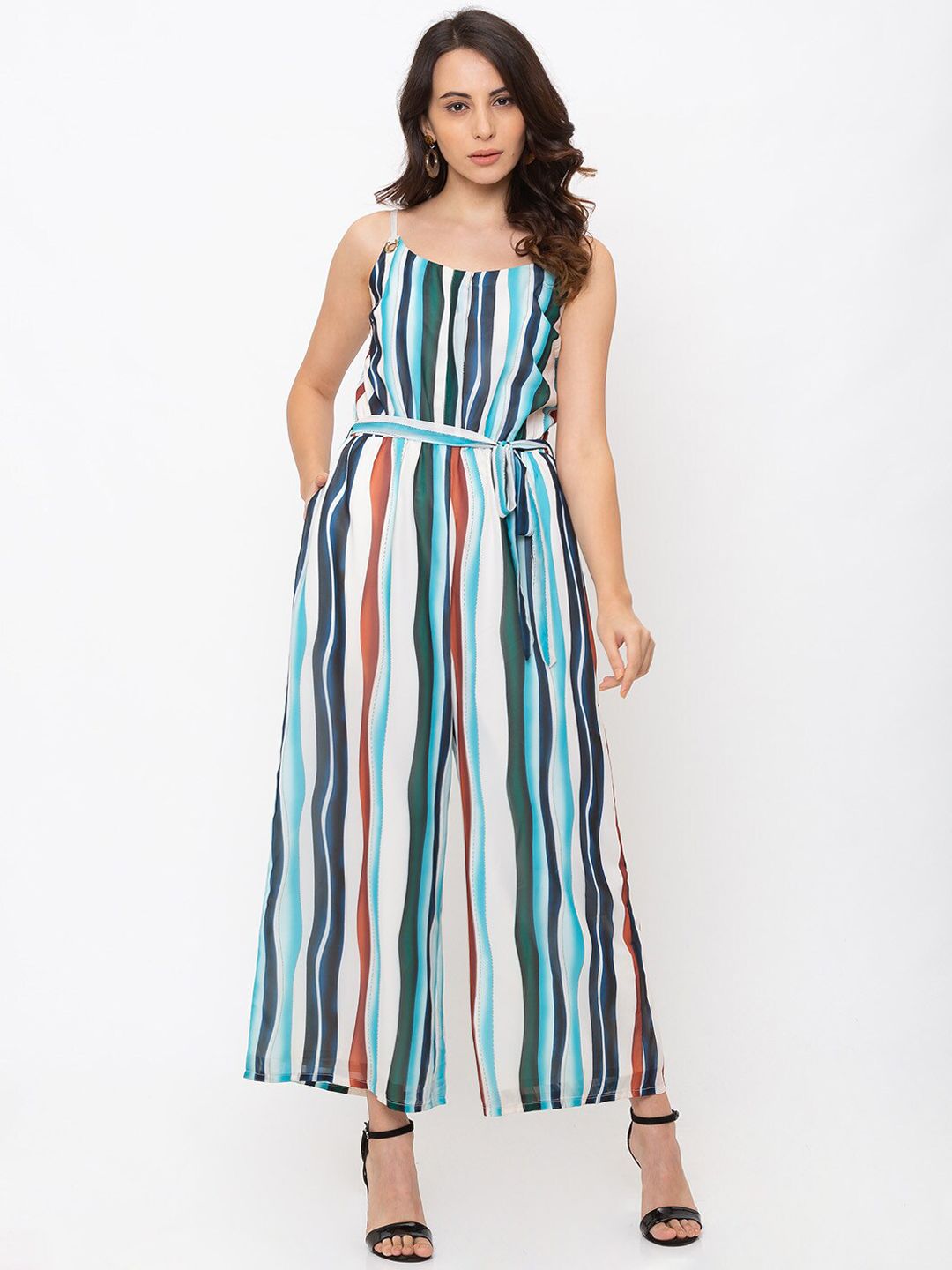 Iti Women Blue & Green Striped Culotte Jumpsuit Price in India