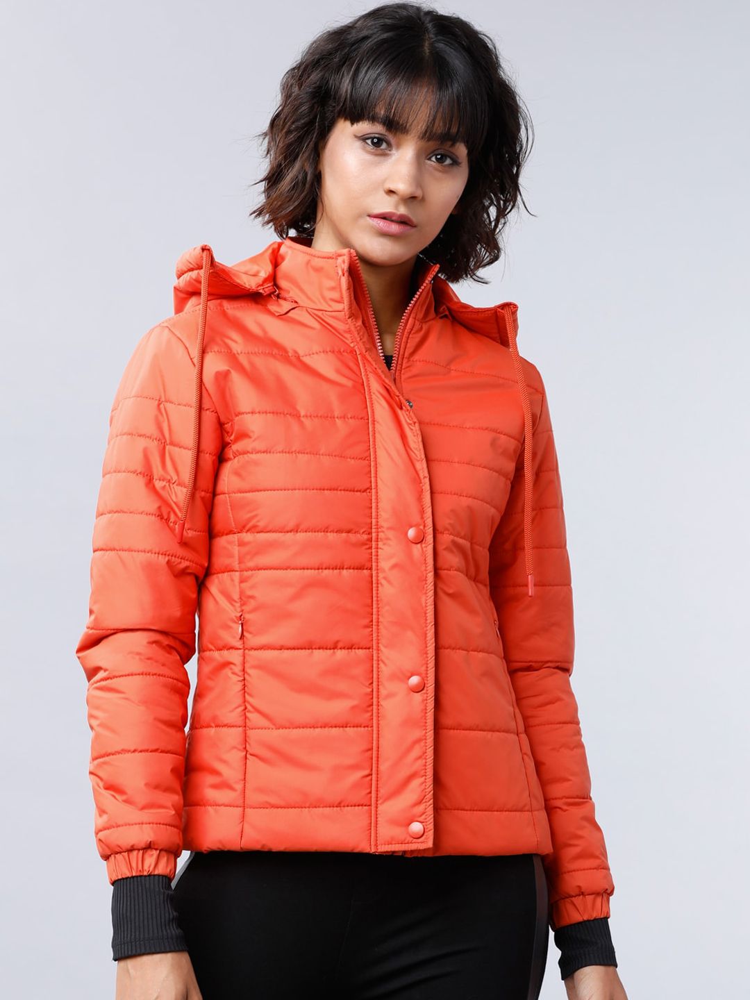 Tokyo Talkies Women Orange Solid Padded Jacket Price in India