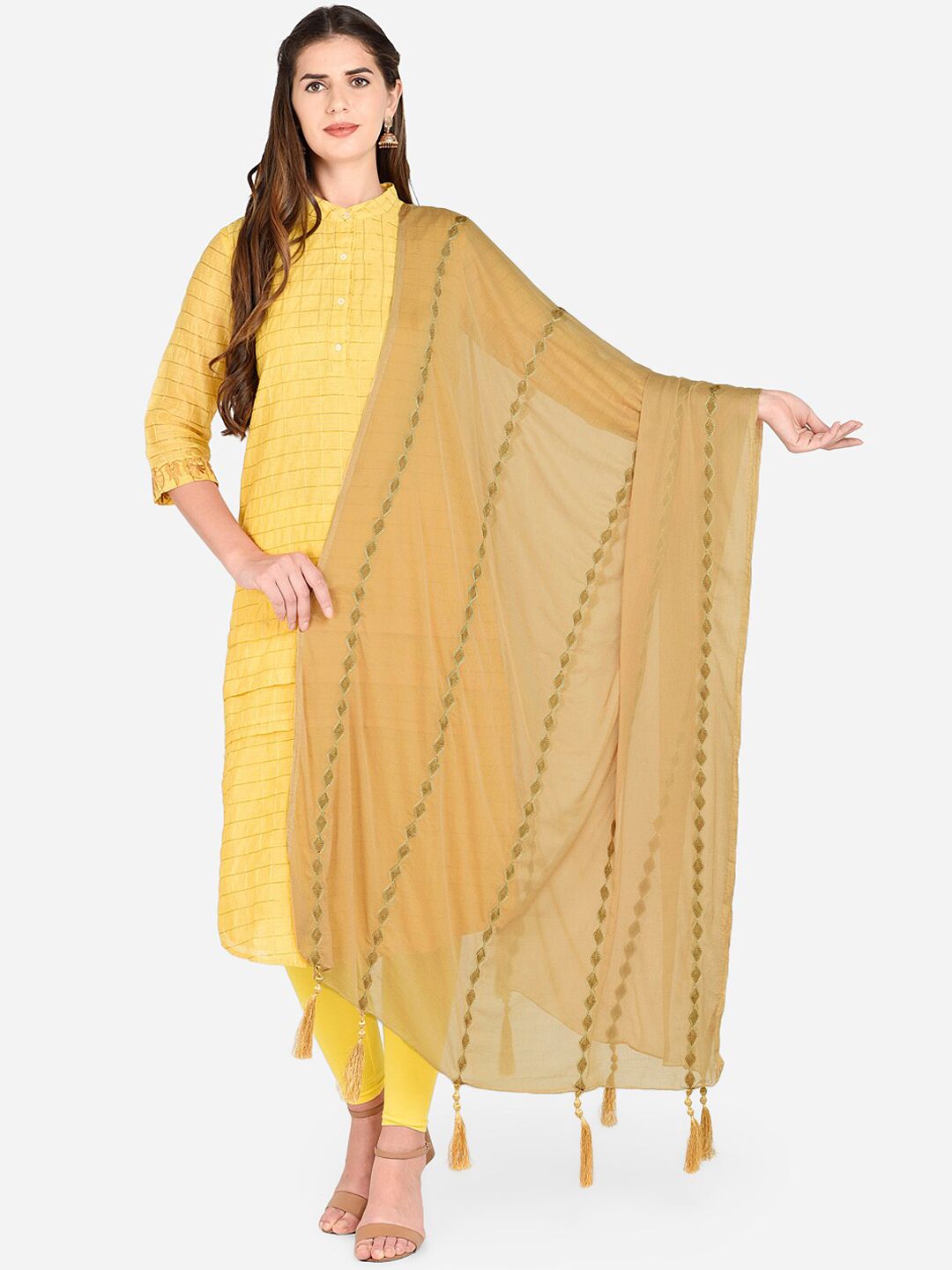 Dupatta Bazaar Beige Embroidered Dupatta