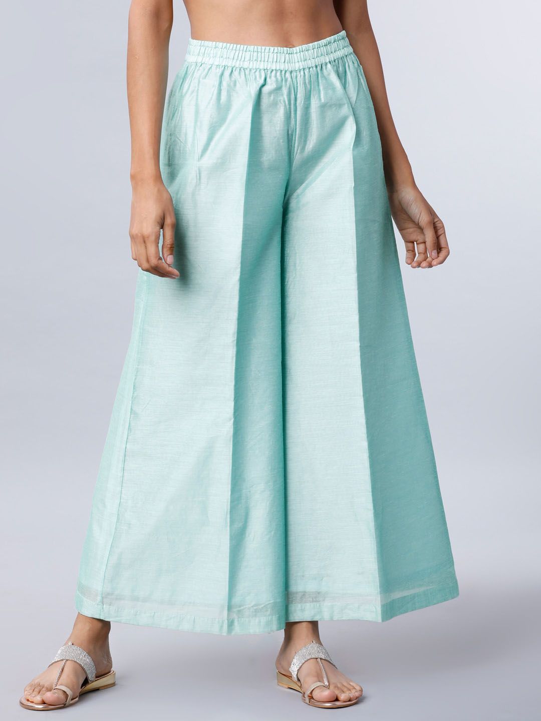 Vishudh Women Green Solid Wide Leg Palazzos Price in India