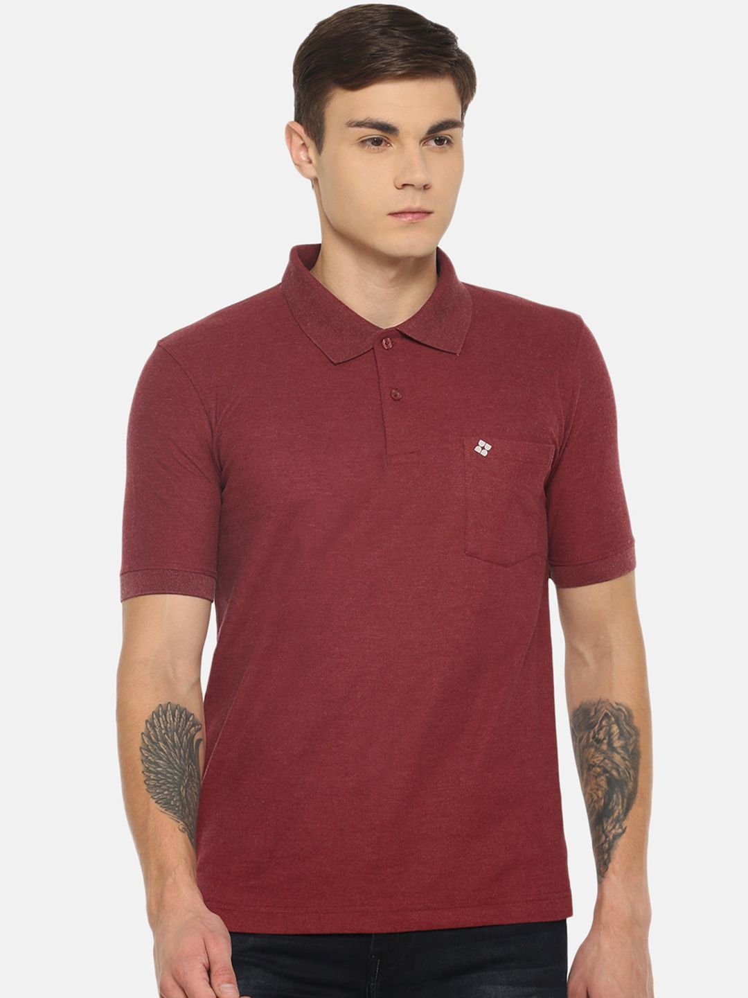Dollar Men Maroon Solid Polo Collar T-shirt