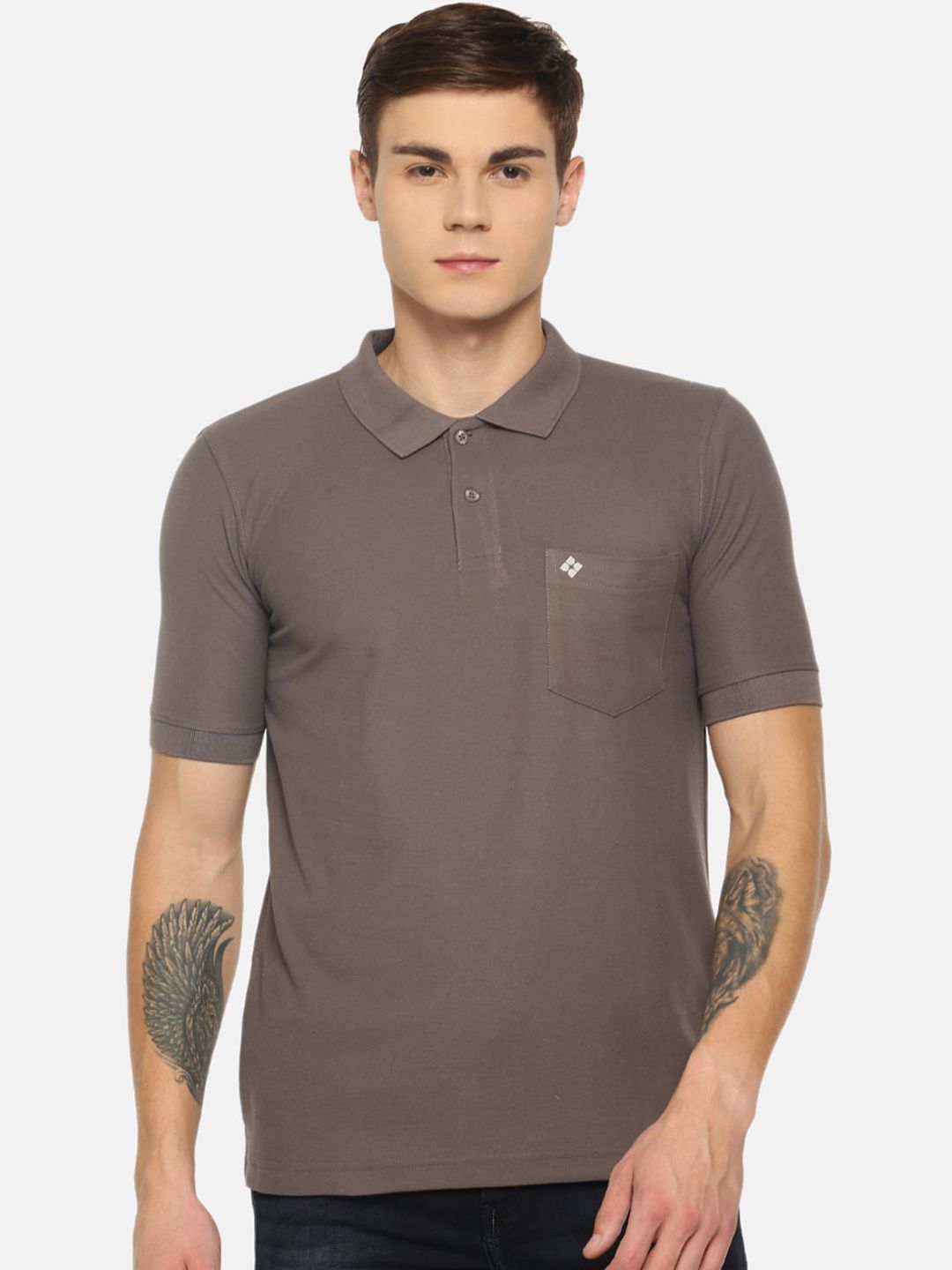 Dollar Men Grey Solid Polo Collar T-shirt