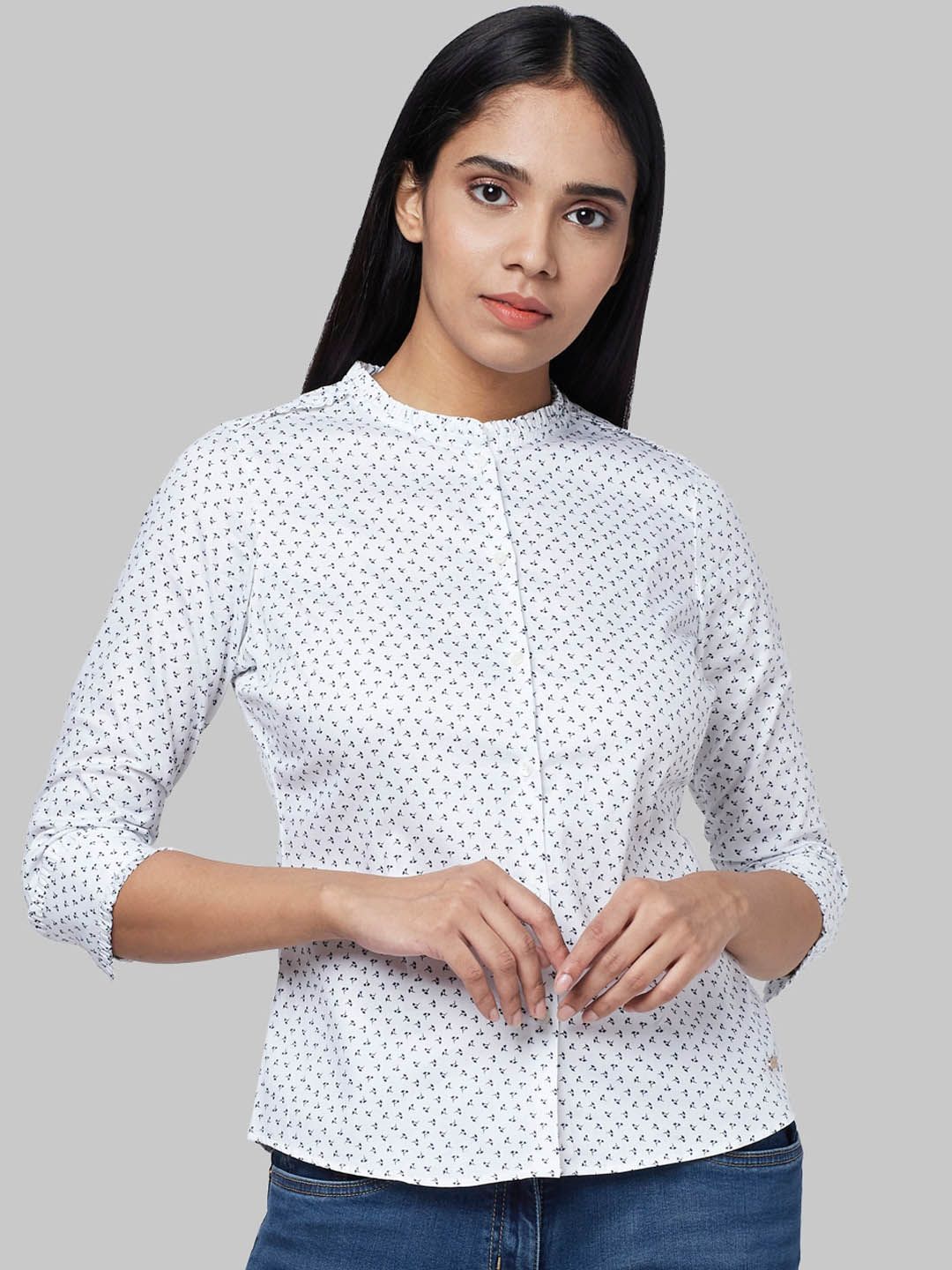 Park Avenue Woman Women White & Black Regular Fit Printed Casual Shirt