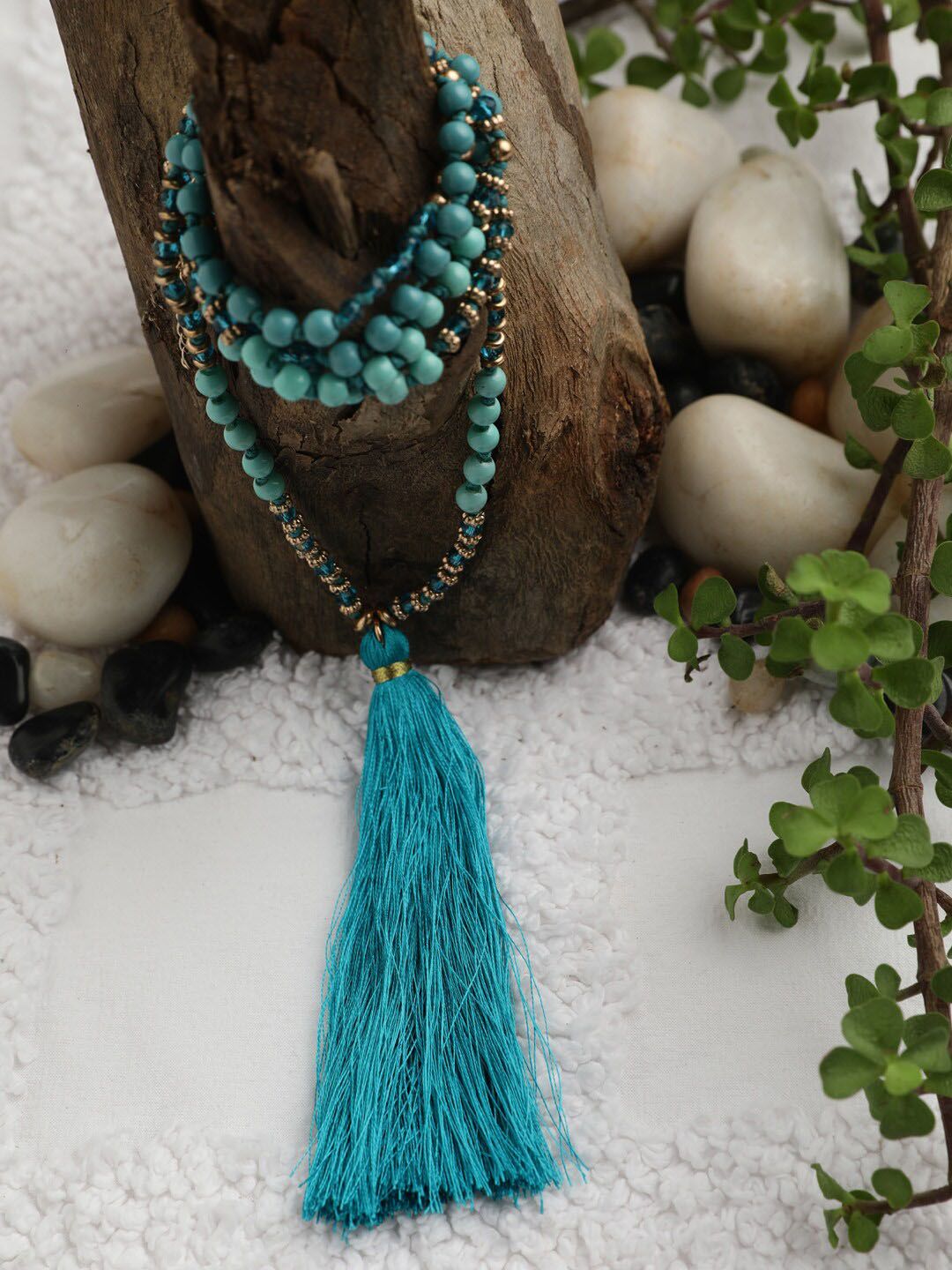STREET 9 Turquoise Blue Tasselled Necklace Price in India