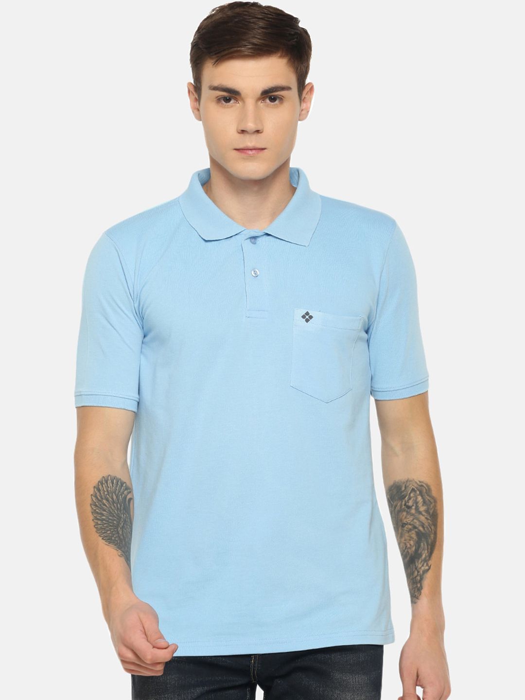 Dollar Men Blue Solid Polo Collar T-shirt