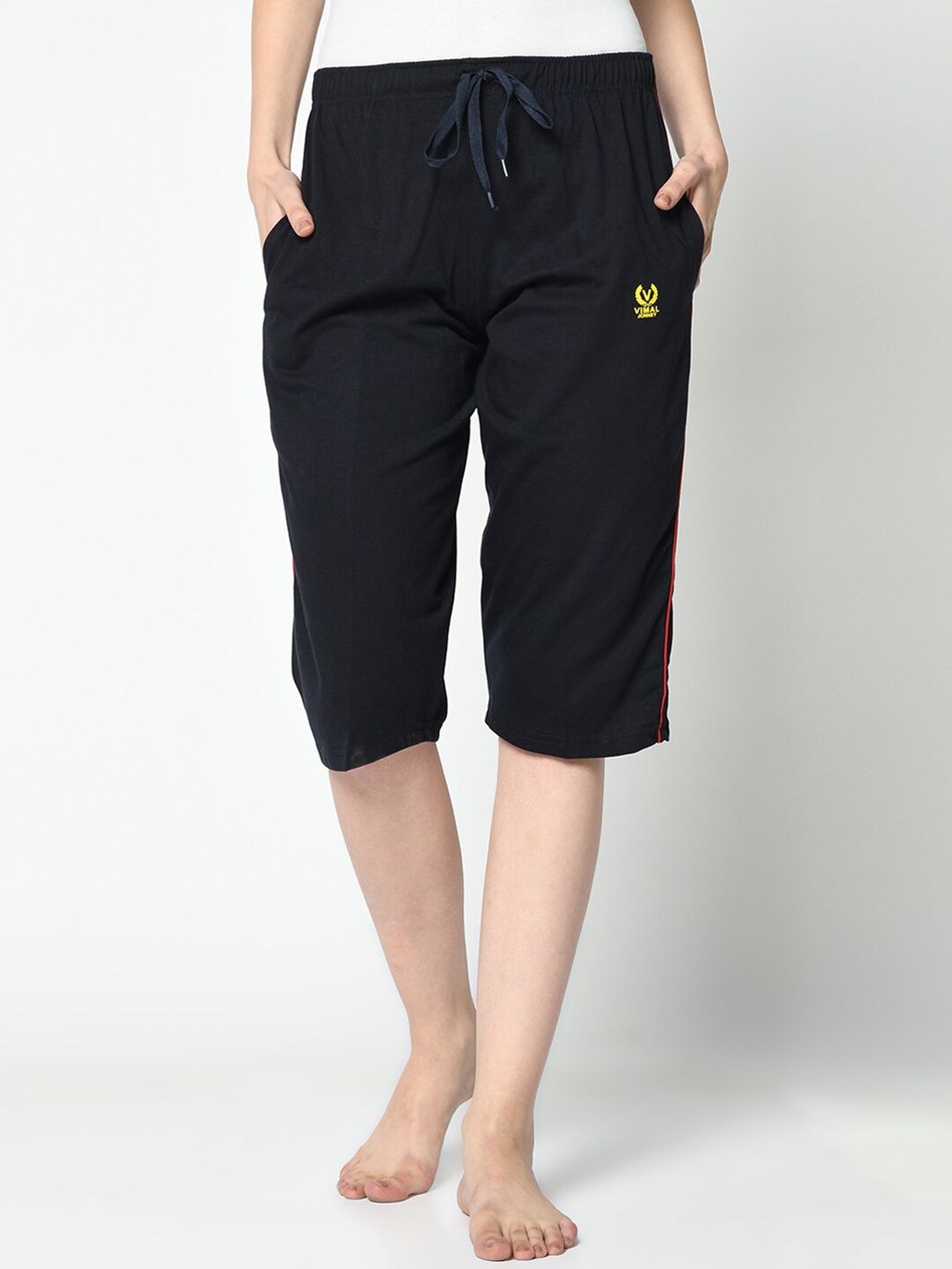 VIMAL JONNEY Women Navy Blue Solid 3/4Th Lounge Pants Price in India