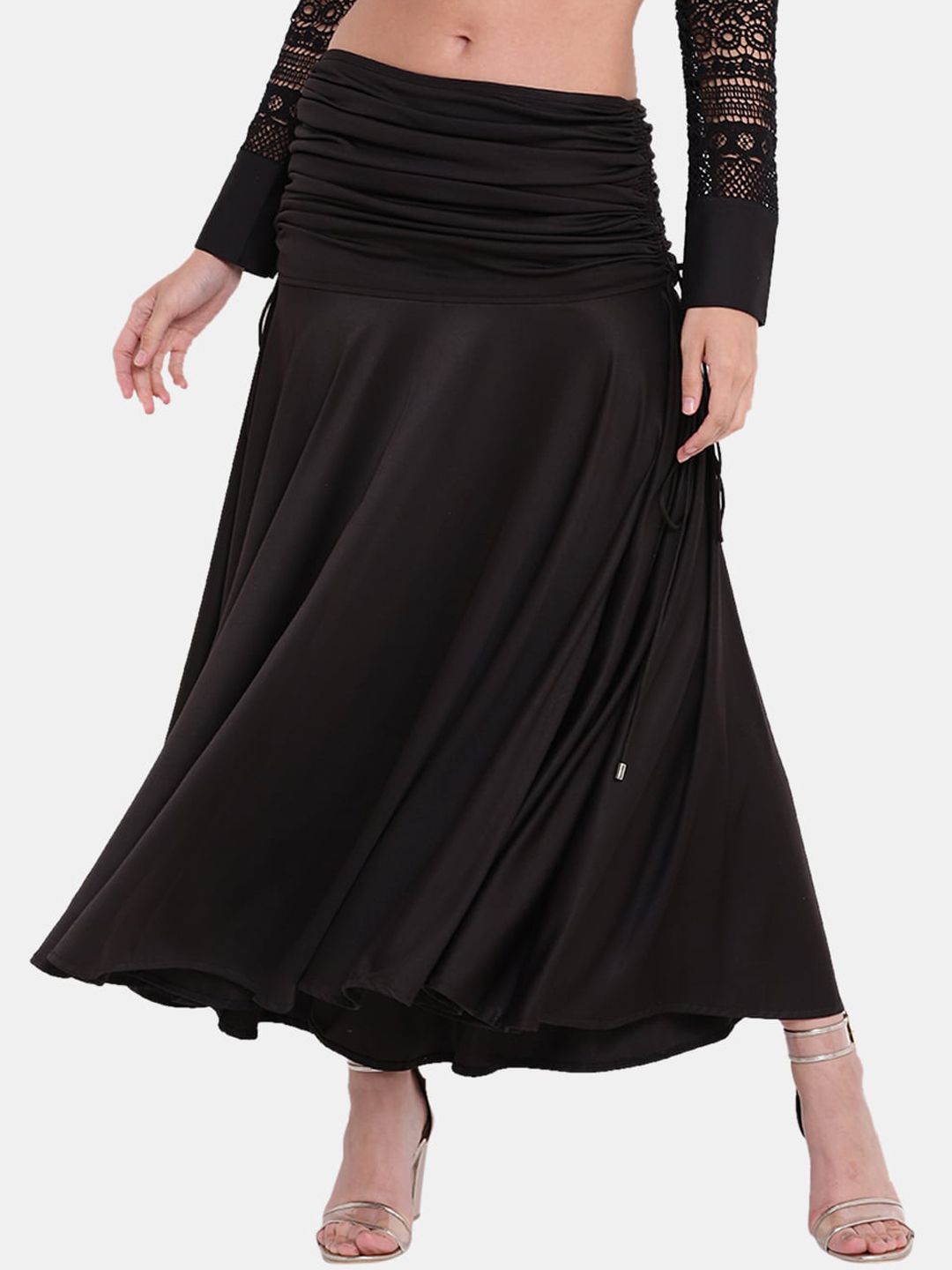 Texco Women Black Solid Flared Maxi Skirt