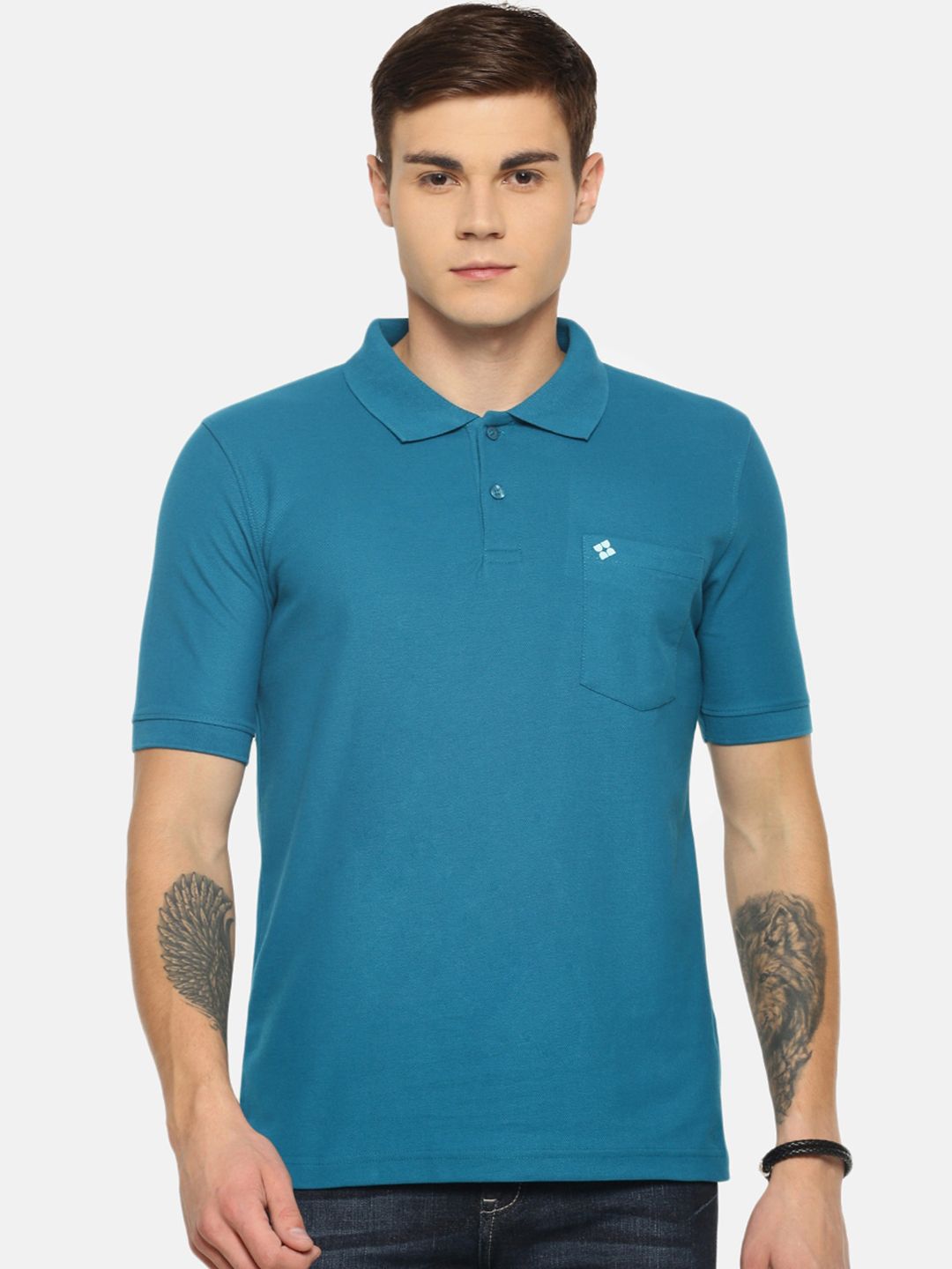 Dollar Men Blue Solid Polo Collar T-shirt