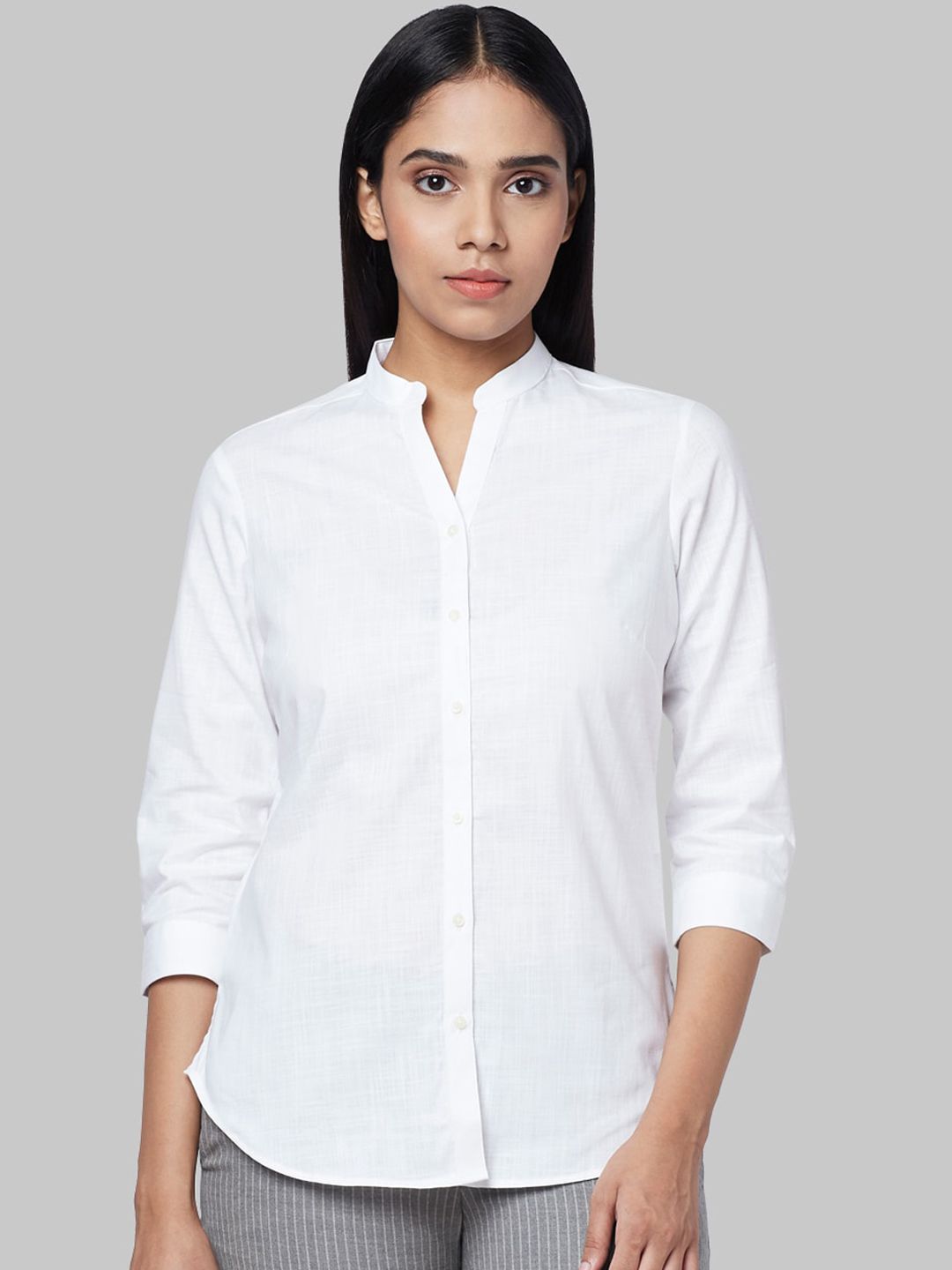 Park Avenue Woman Women White Regular Fit Solid Casual Shirt