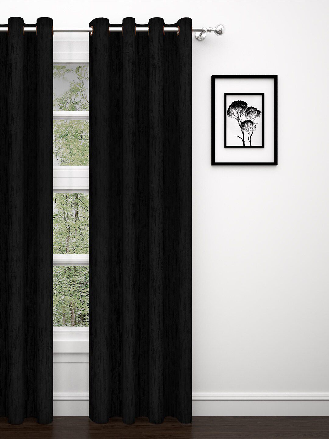 PAVO Black Single Jacquard 300GSM Medium Blackout Long Door Curtain Price in India