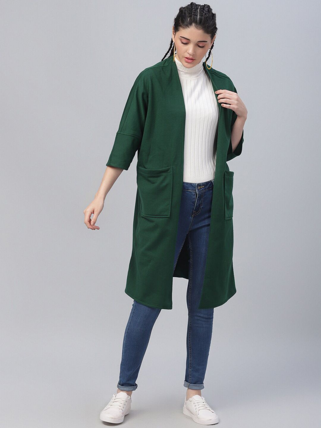 Athena Women Green Solid Open Front Shrug Price in India