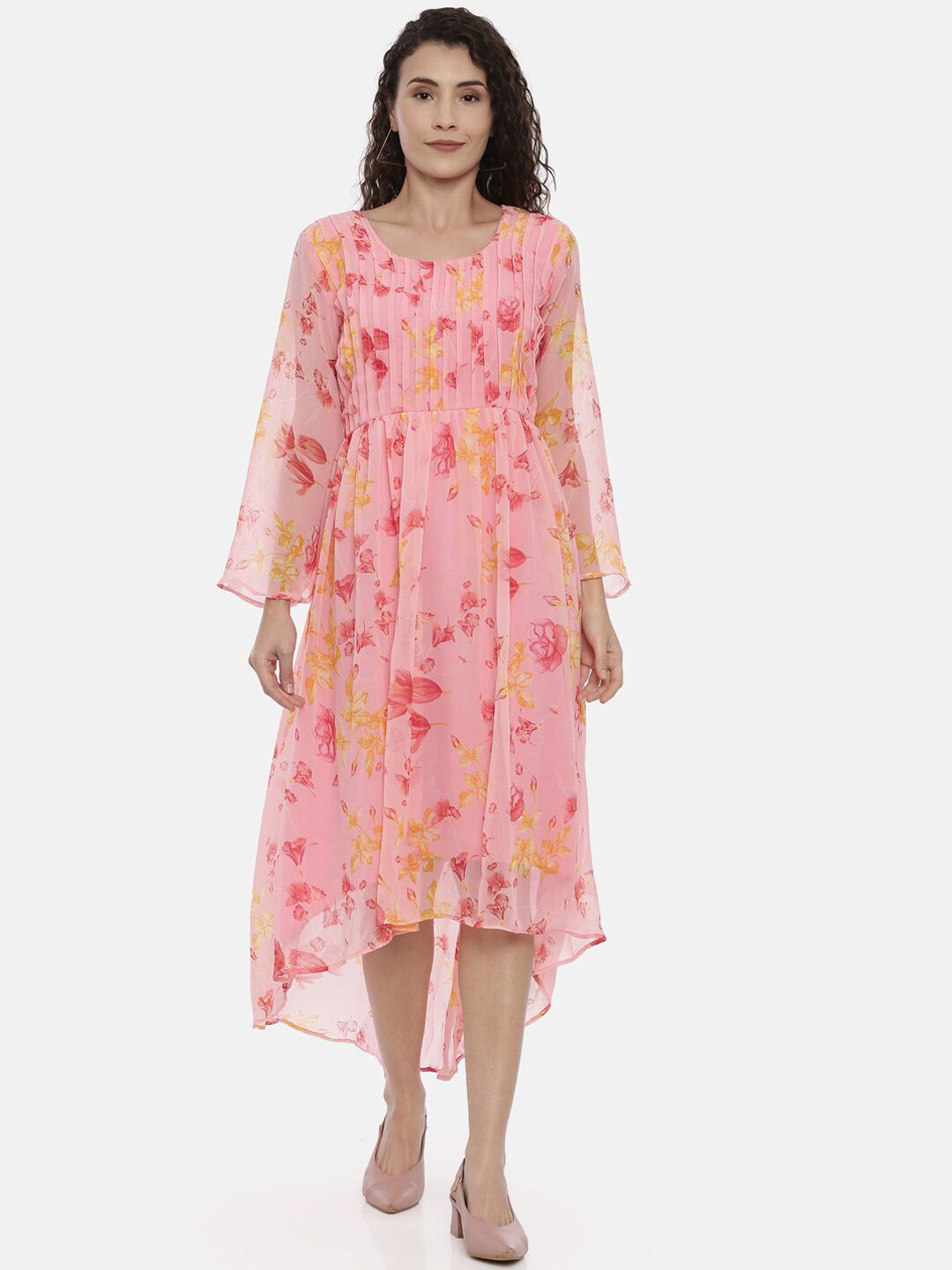 Souchii Women Pink Floral Printed A-Line Dress Price in India