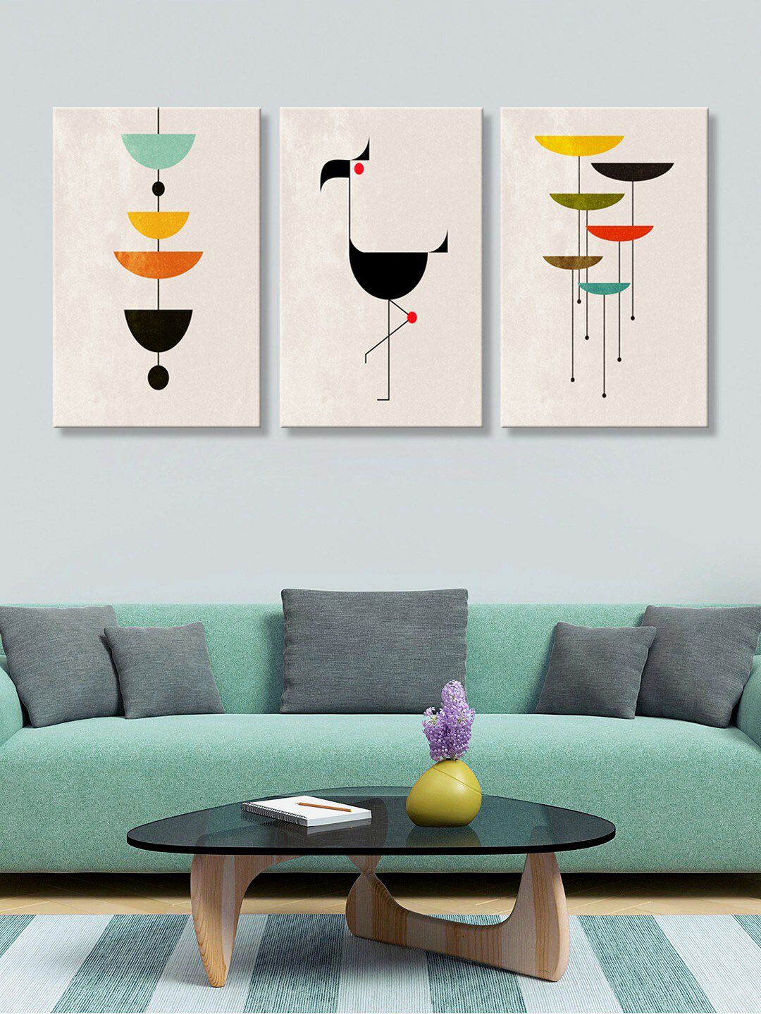 999Store Set Of 3 Multicolor Abstract Wall Art Canvas Painting Price in India