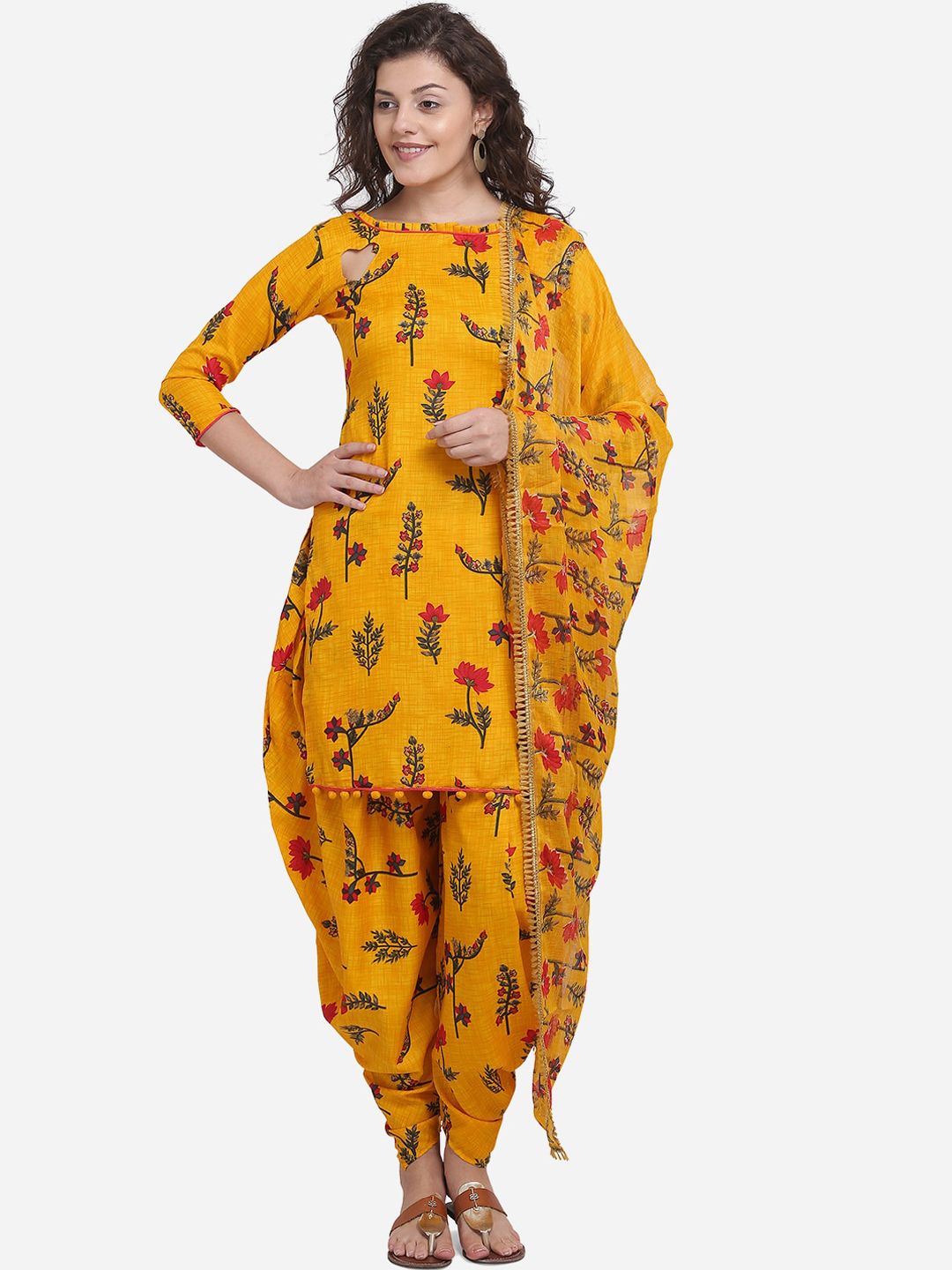 SHAVYA Yellow Cotton Blend Unstitched Dress Material Price in India