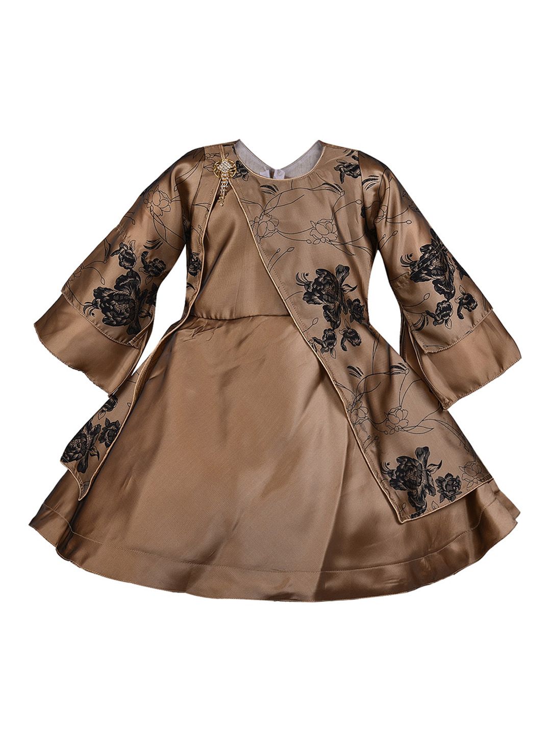Wish Karo Girls Brown & Black Printed Fit and Flare Dress