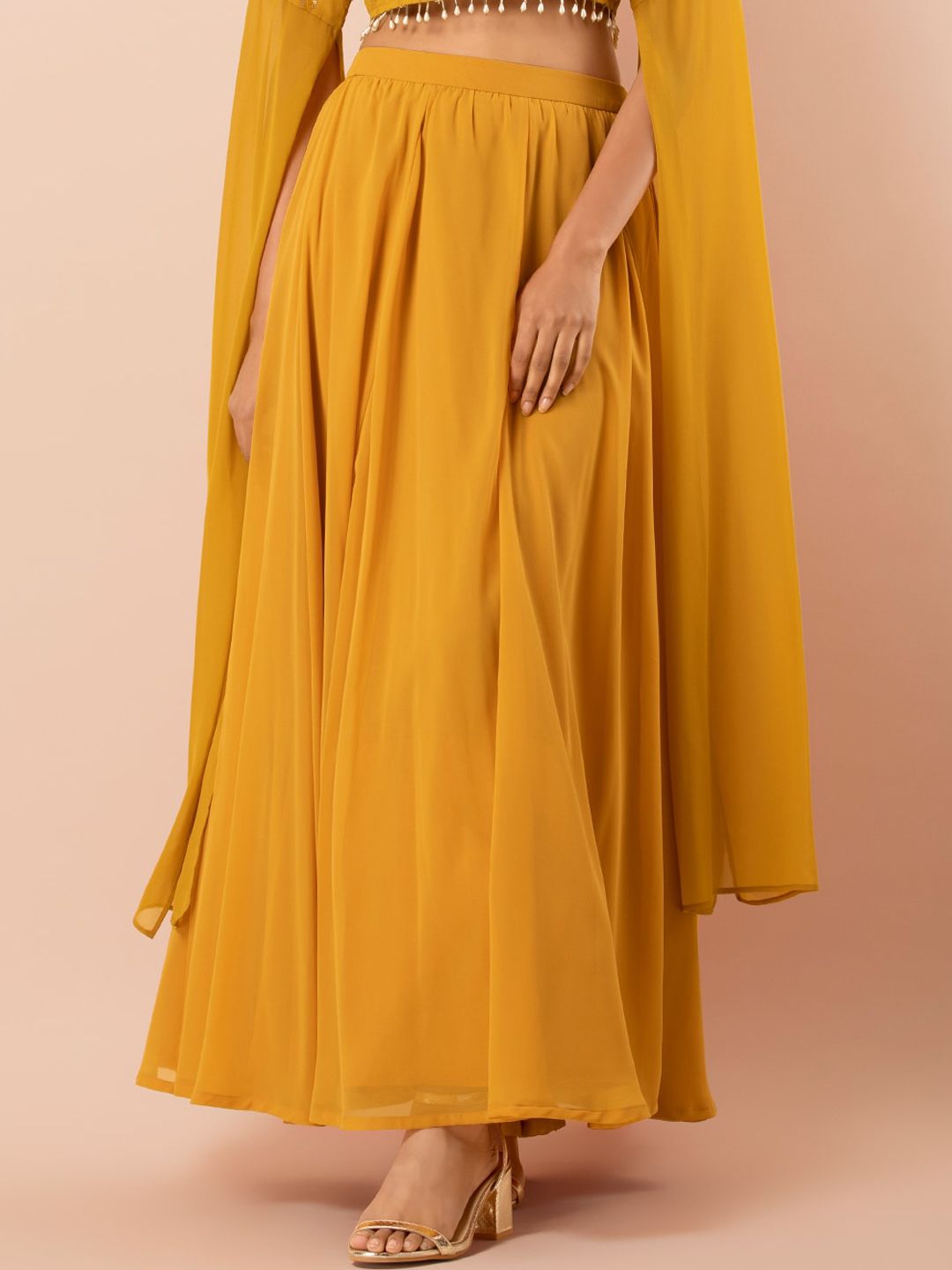 INDYA Women Mustard Yellow Solid Flared Skirt