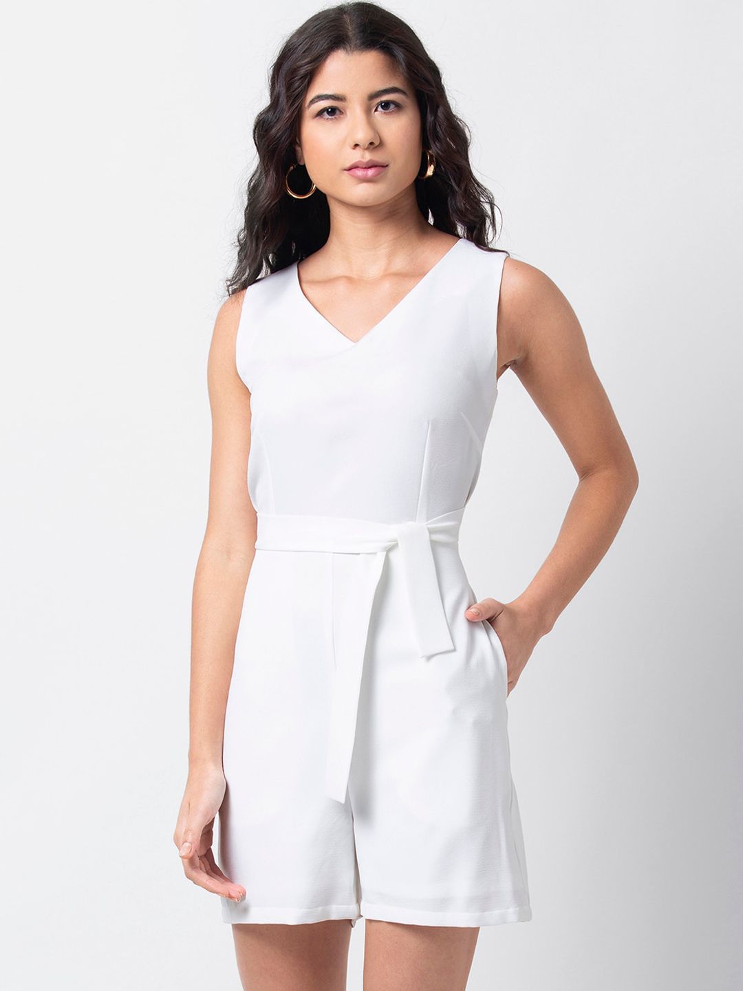 FabAlley Women White Solid Playsuit Price in India