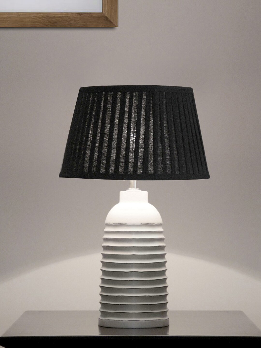 THE LIGHT STORE White & Black Printed Contemporary Bedside Standard Table Lamp with Shade Price in India