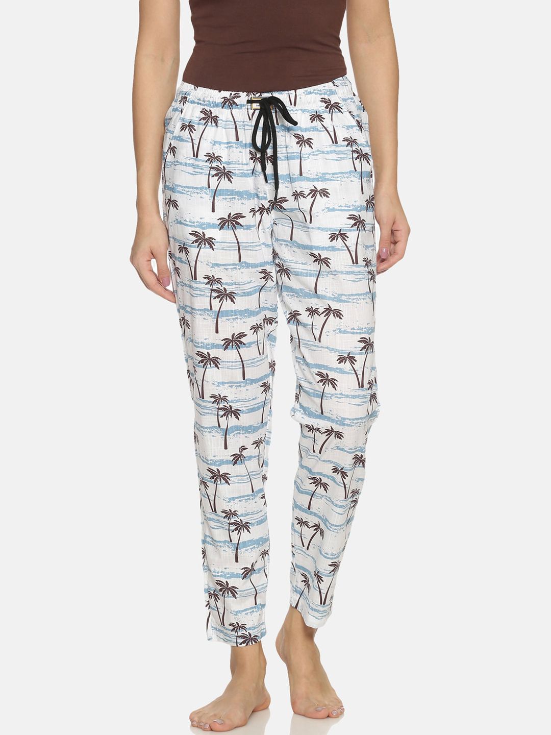 Bene Kleed Women White & Brown Printed Anti Bacterial Lounge Pants Price in India