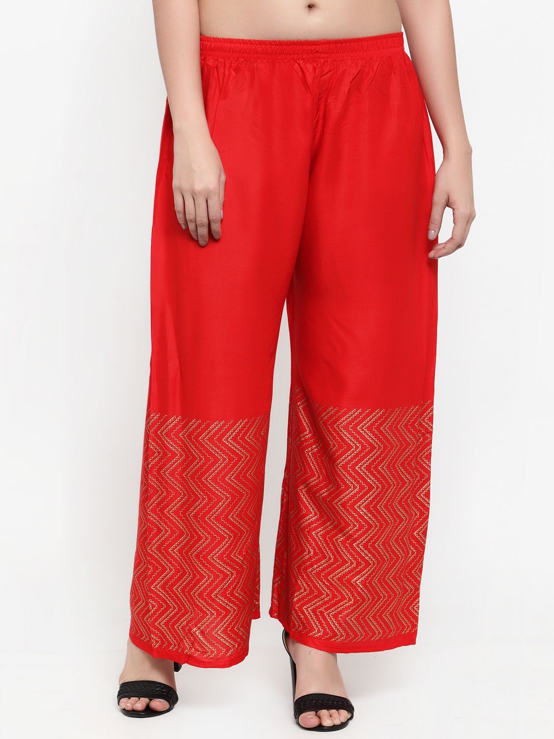 Miaz Lifestyle Women Red Woven Design Straight Palazzos