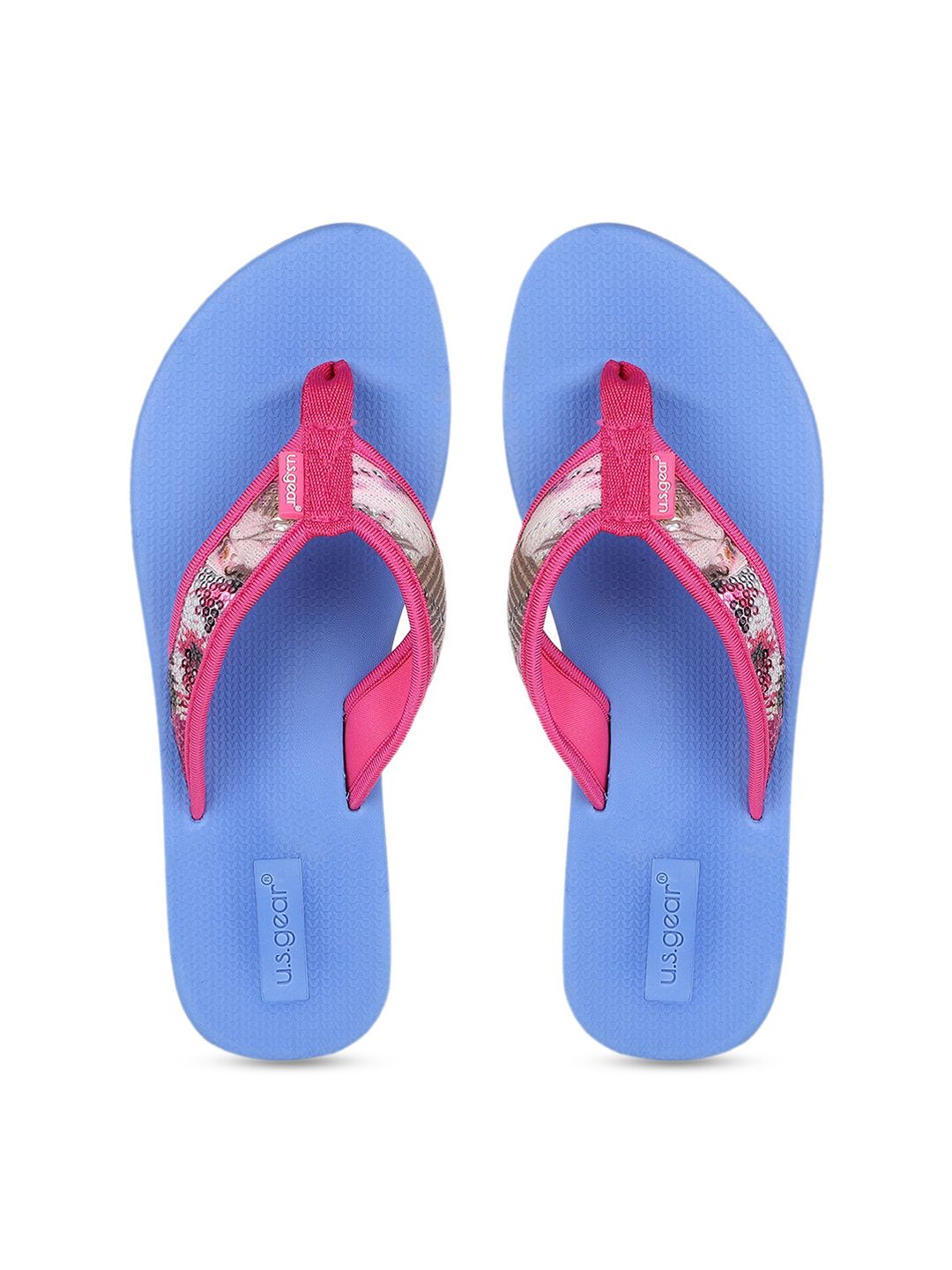 US Gear Women Blue Self Design Thong Flip-Flops Price in India