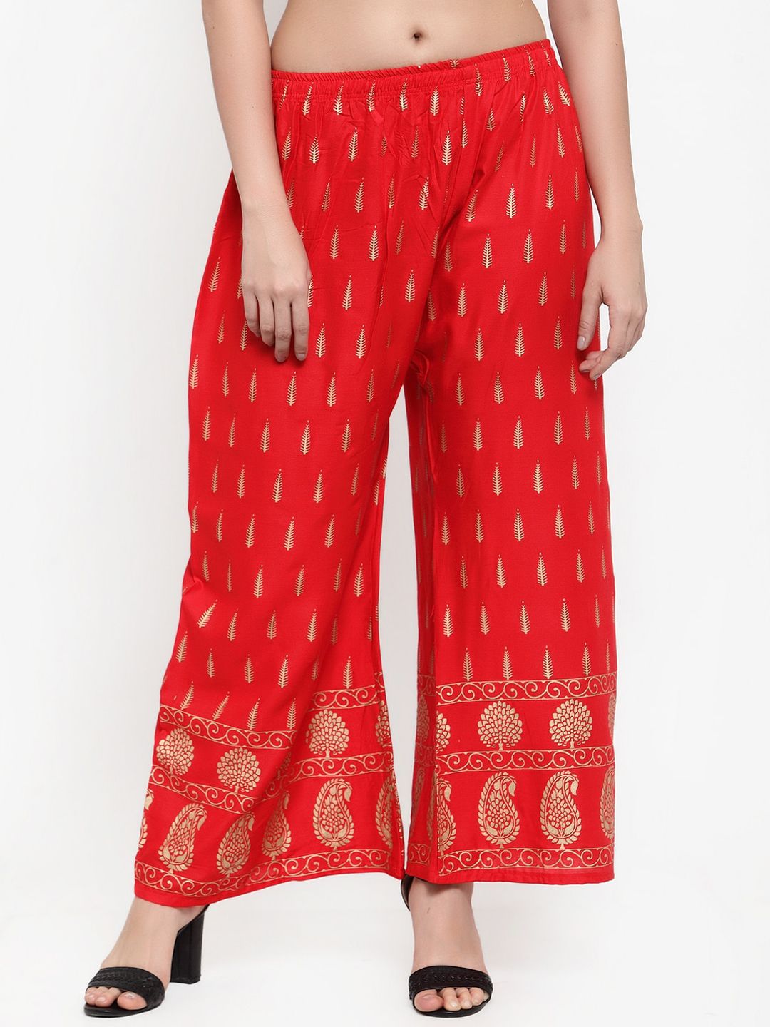 Miaz Lifestyle Women Red Printed Straight Palazzos Price in India