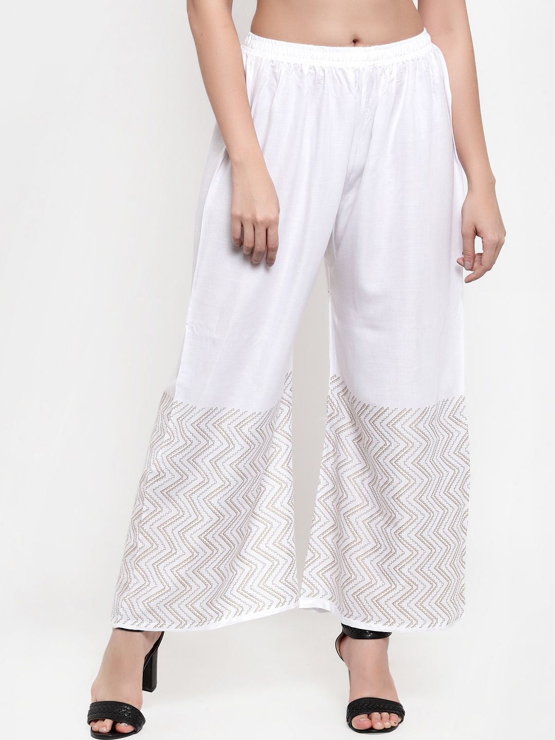 Miaz Lifestyle Women White Printed Straight Palazzos Price in India