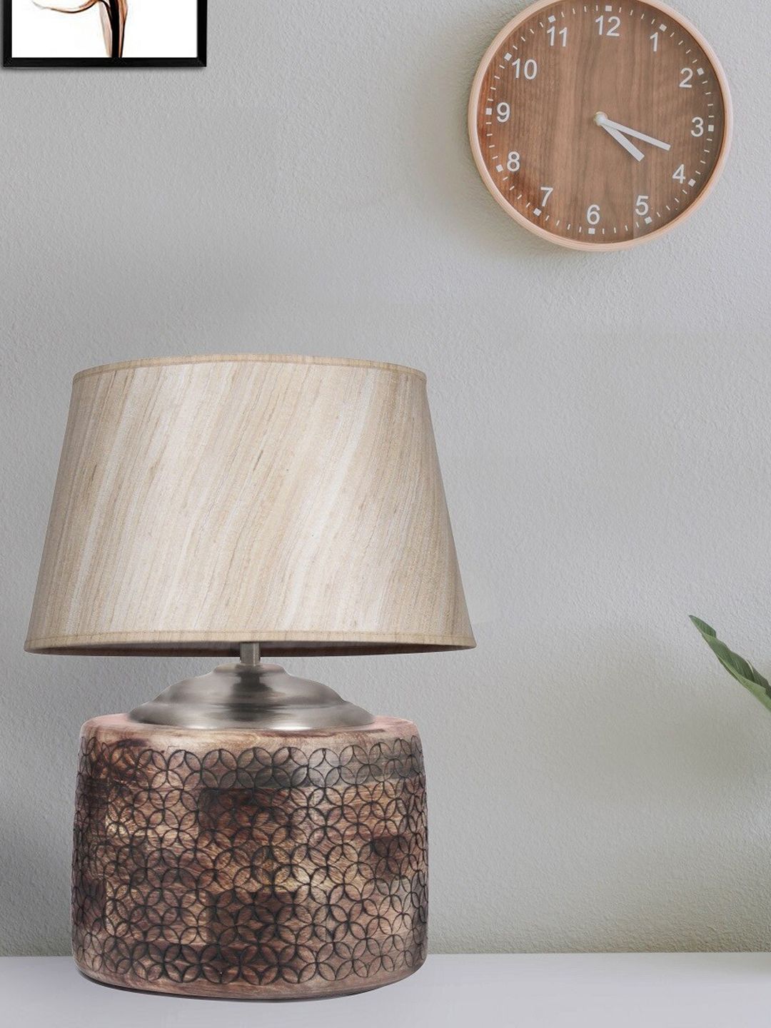 THE LIGHT STORE Brown & Beige Printed Bedside Standard Table Lamp with Shade Price in India