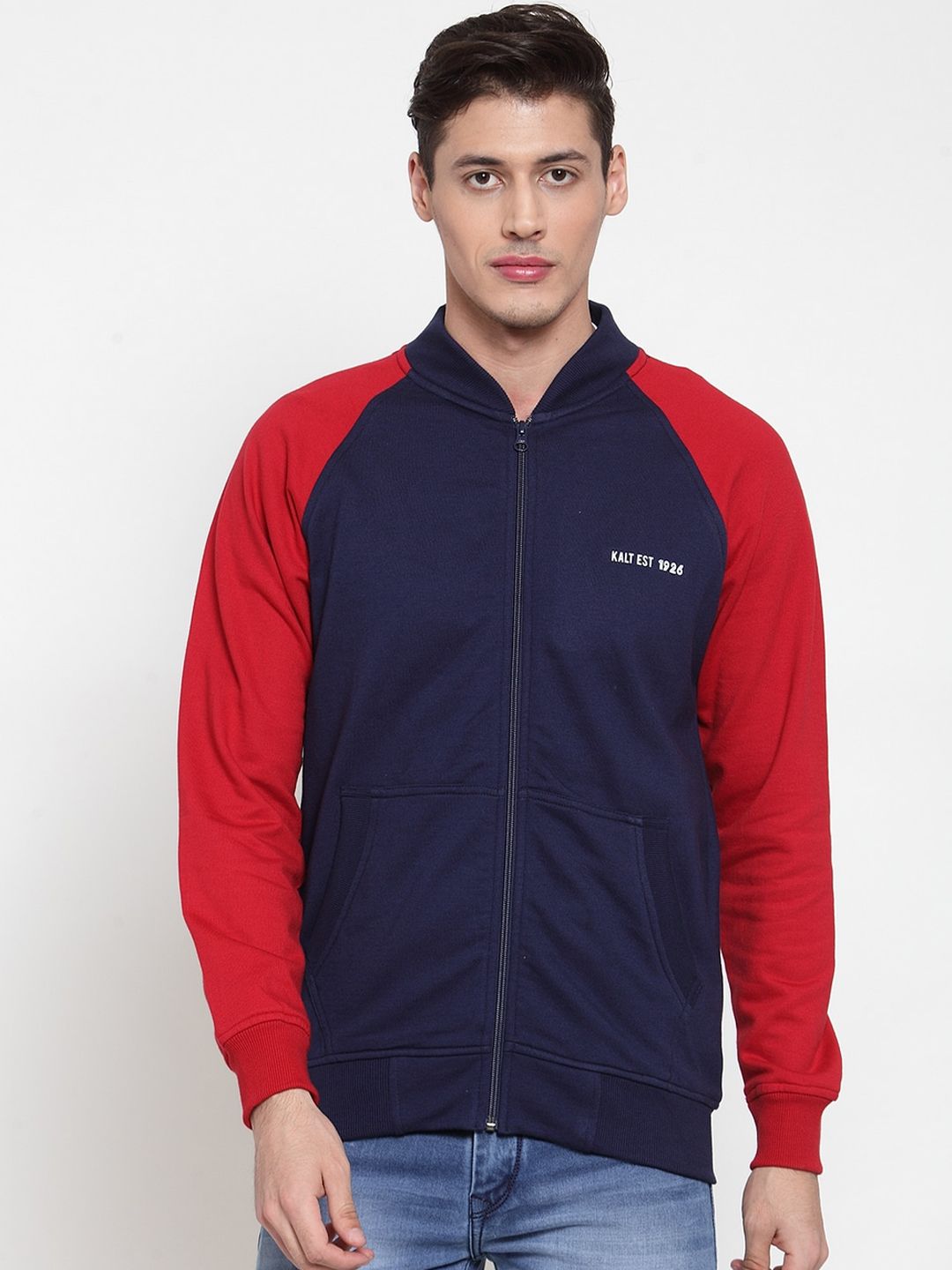Kalt Men Navy Blue Solid Sporty Jacket