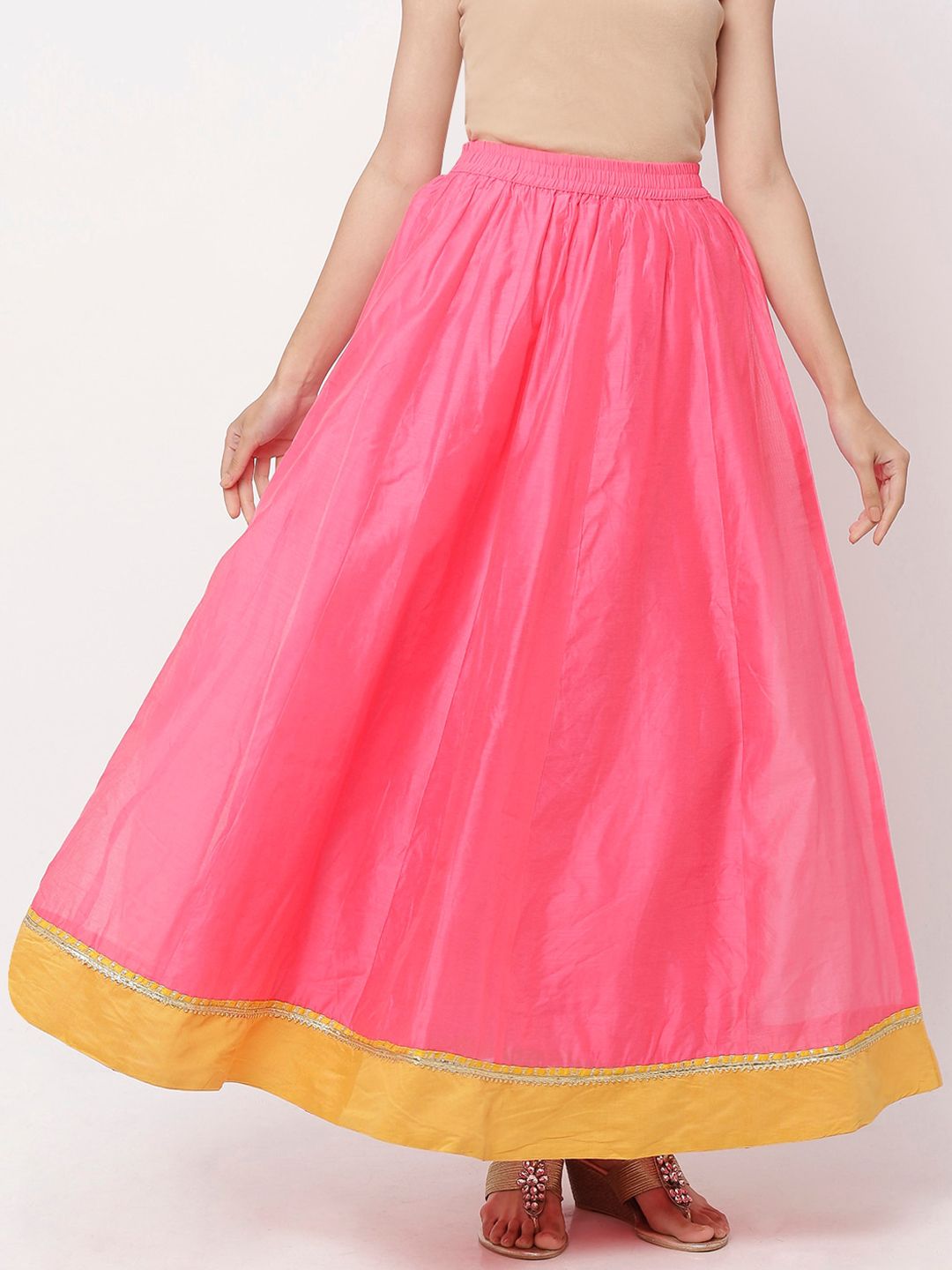 Globus Women Pink Chanderi Solid Skirt