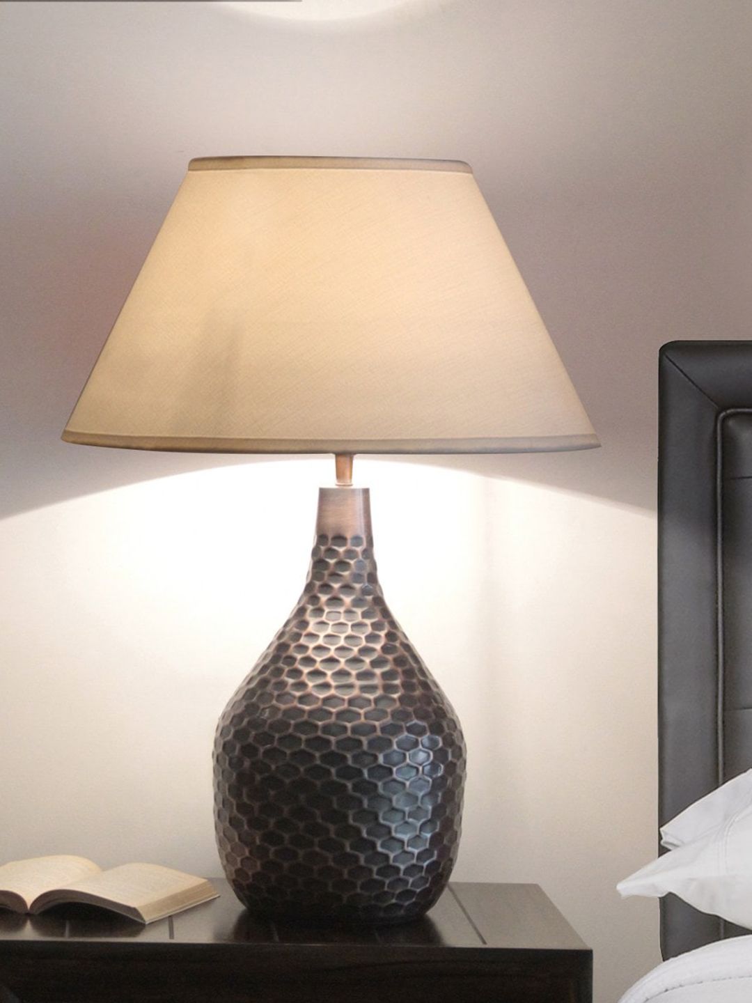 THE LIGHT STORE Copper-Toned Self Design Contemporary Table Lamp Price in India