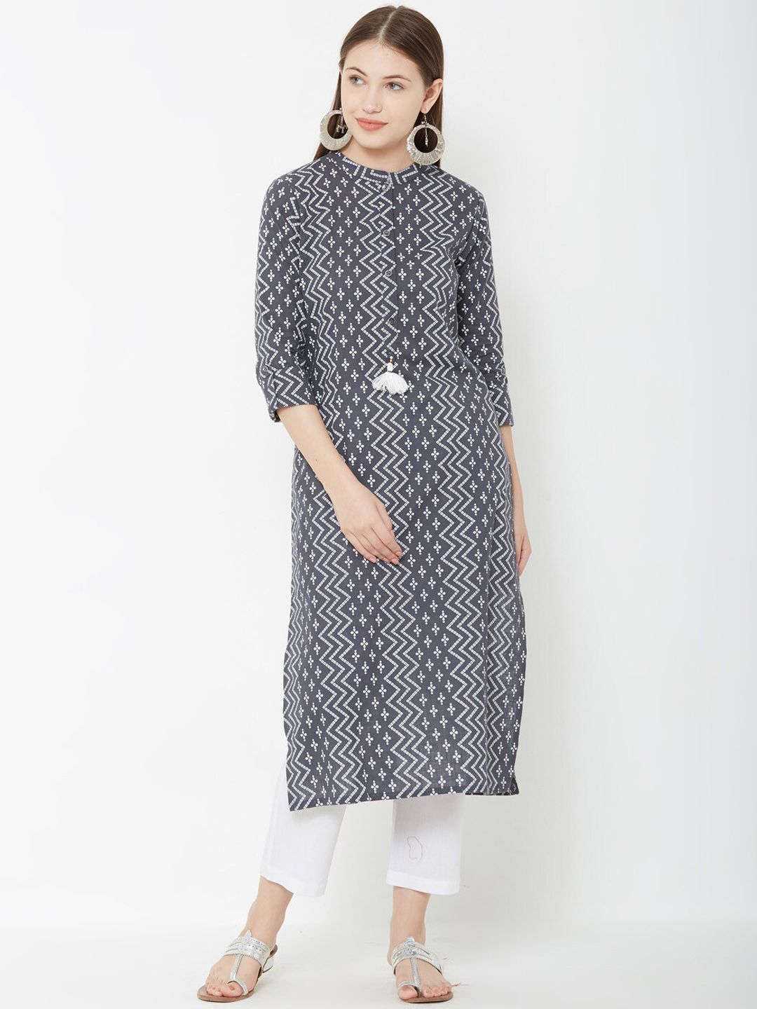 FASHOR Women Grey Printed A-Line Kurta