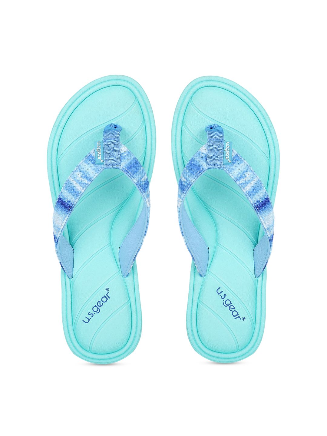 US Gear Women Blue & Sea Green Printed Thong Flip-Flops Price in India