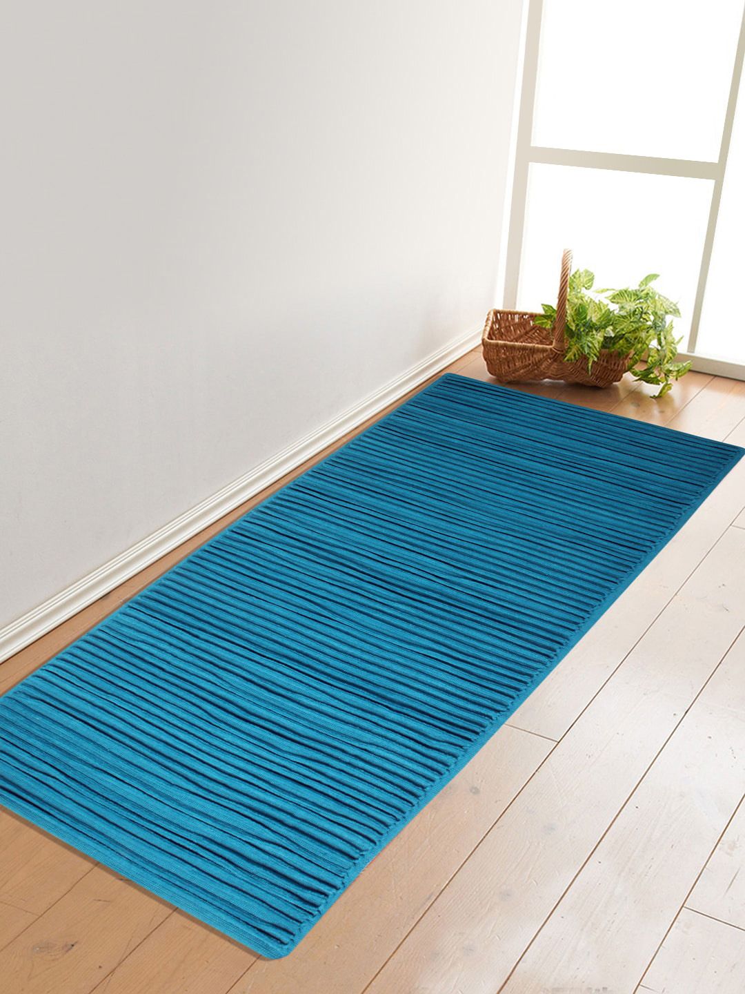 Saral Home Turquoise Blue Ribbed Anti-Skid Floor Mat Price in India
