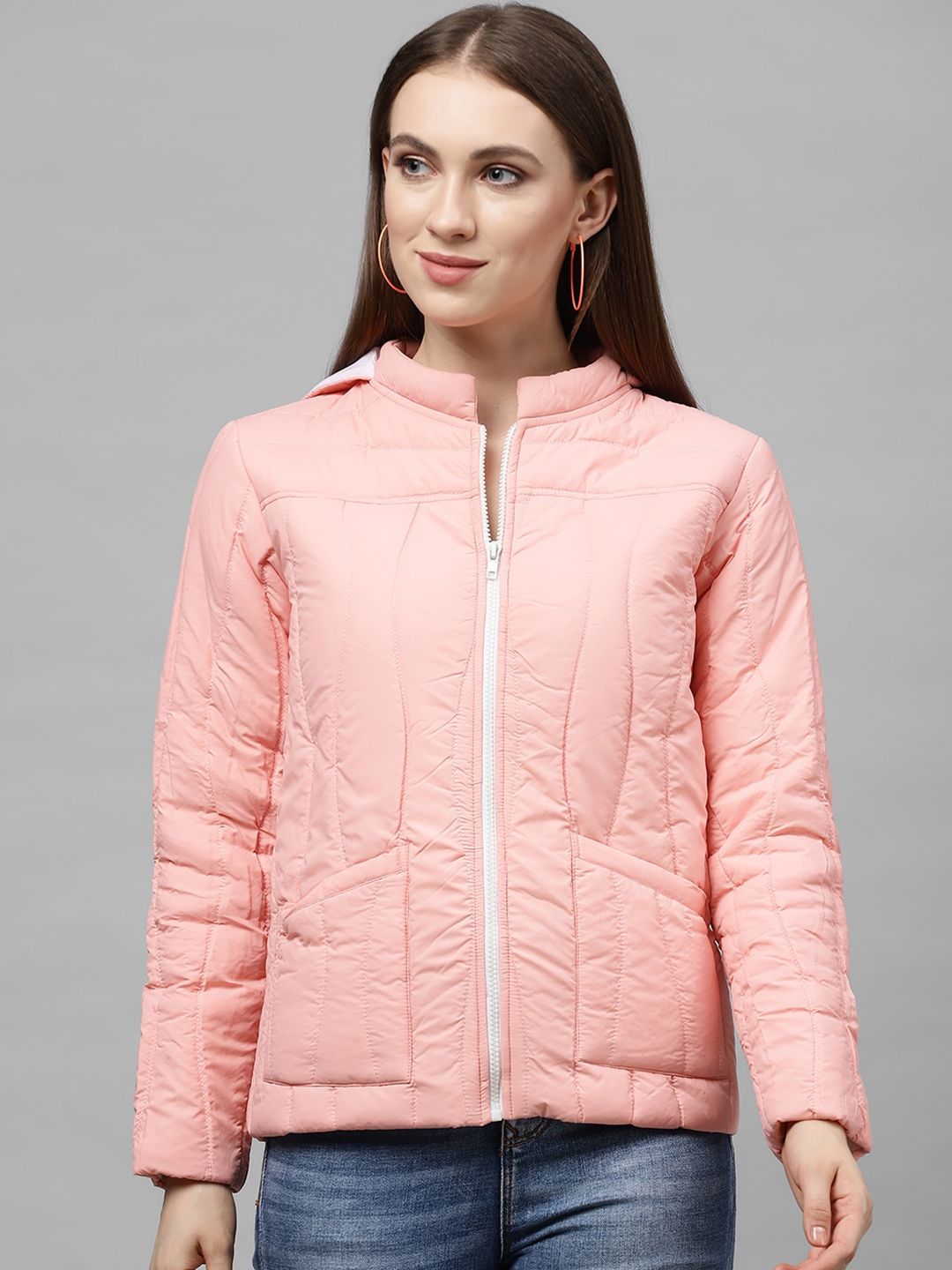 Athena Women Peach-Coloured Solid Lightweight Quilted Jacket Price in India