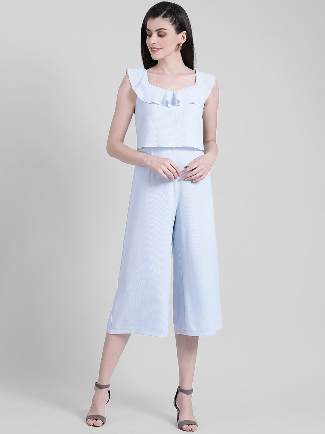 Zink London Women Blue Solid Culotte Jumpsuit Price in India