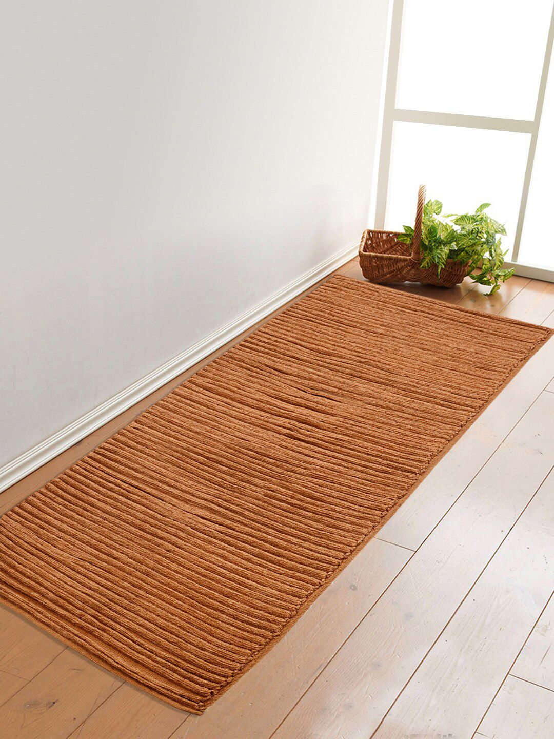 Saral Home Brown Striped Textured Dhurrie Price in India