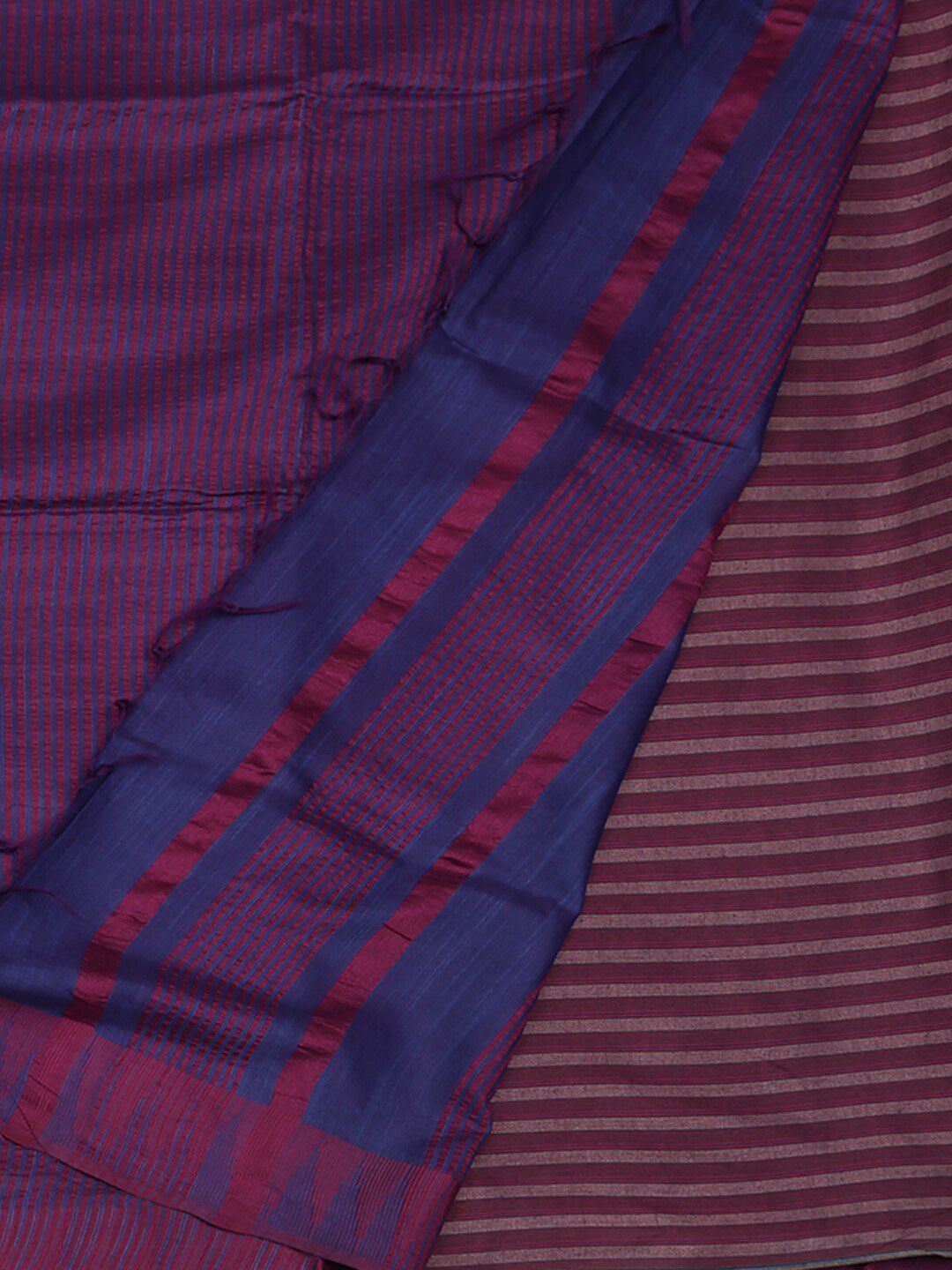 Pothys Blue & Pink Jute Cotton Striped Saree