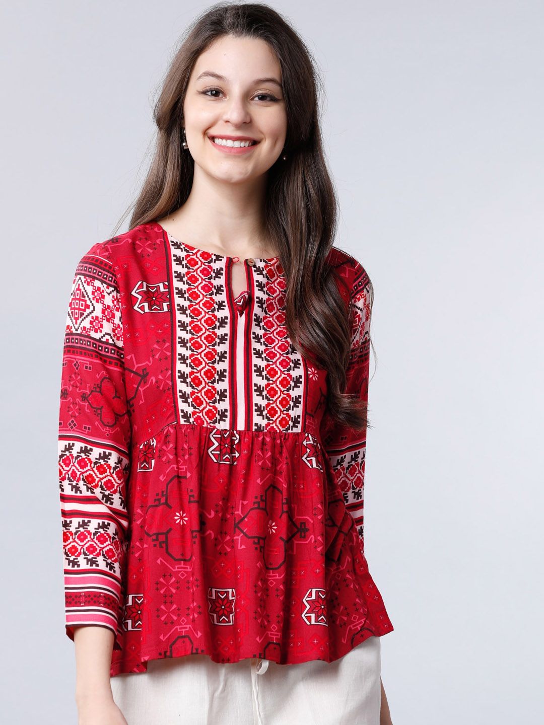 Vishudh Women Red Printed A-Line Top Price in India